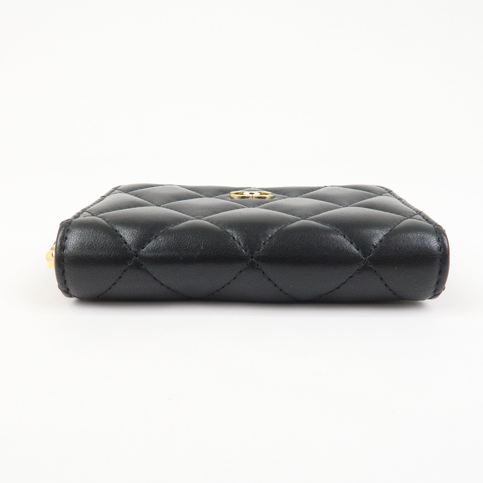 CHANEL Matelasse Lamb skin Classic Zippy Coin Case Black AP0216