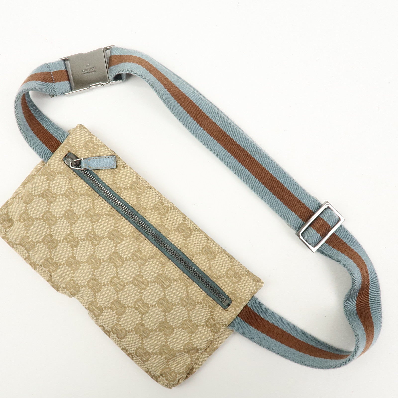 GUCCI Sherry GG Monogram Canvas Leather Body Bag Waist Pouch 162962