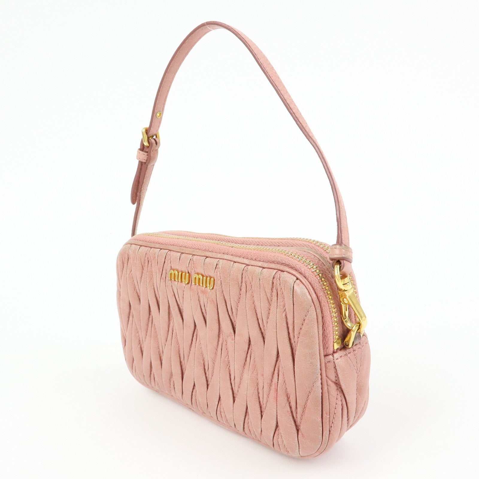 MIU MIU Matelasse Leather Hand Bag Accessory Pouch Pink