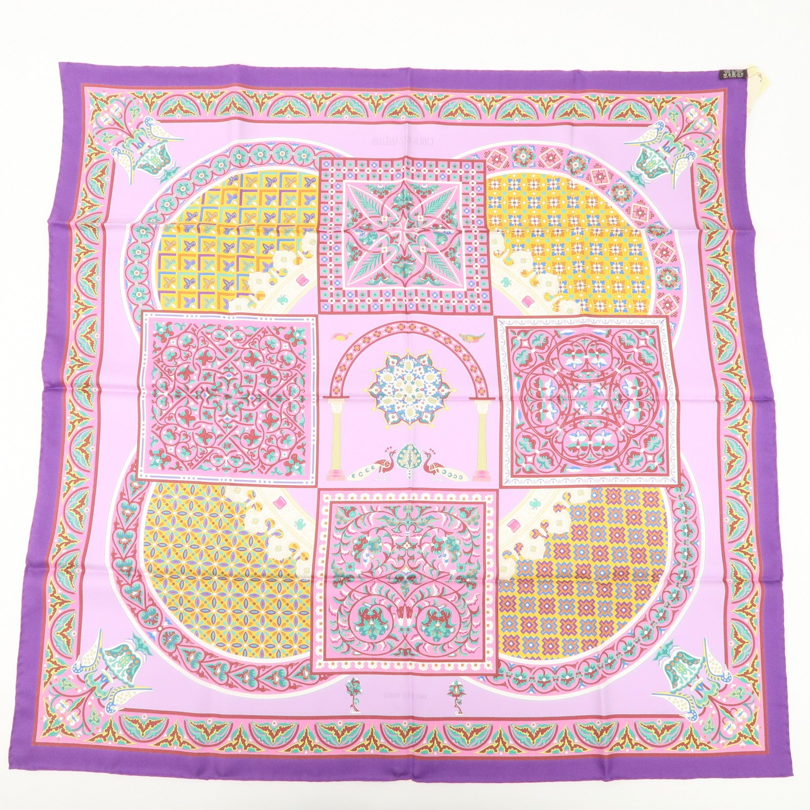 HERMES Carre 90 Silk 100% Scarf CIELS BYZANTINS Purple Multicolor Used