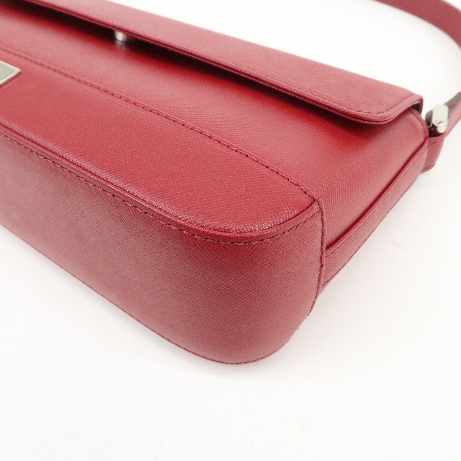 BURBERRY Logo Leather Shoulder Bag Hand Bag Red Silver
