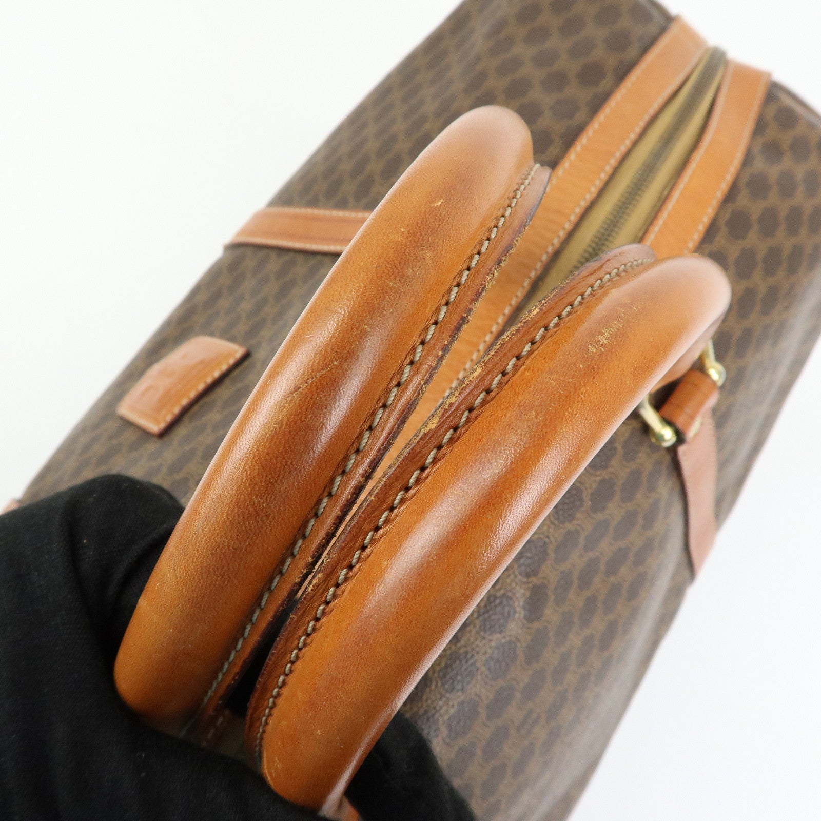 CELINE Macadam PVC Leather Boston Bag Hand Bag Brown