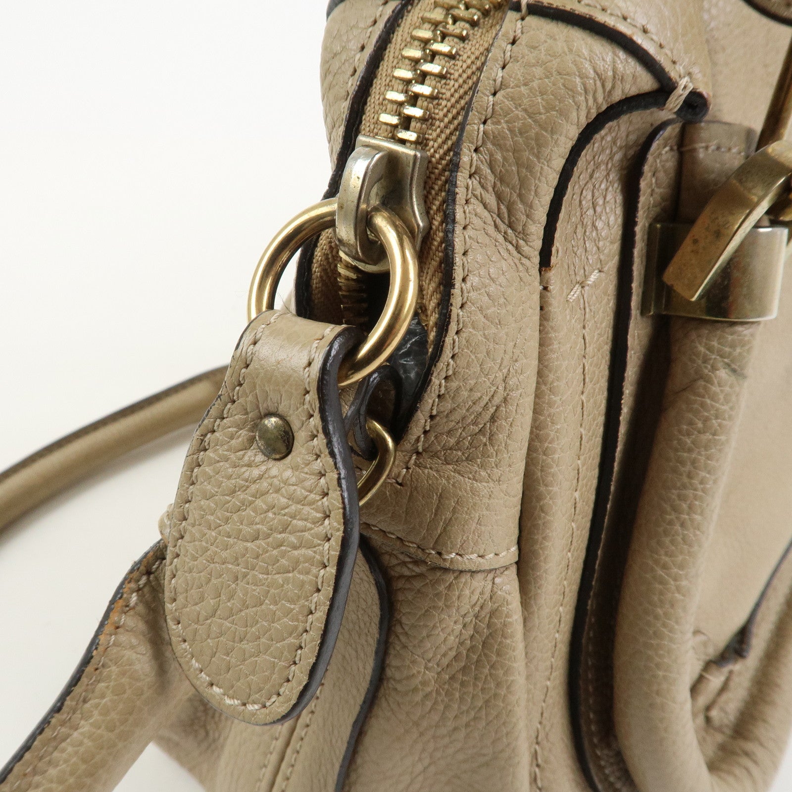 Chloe Parati Leather 2WAY Bag Shoulder Bag Beige