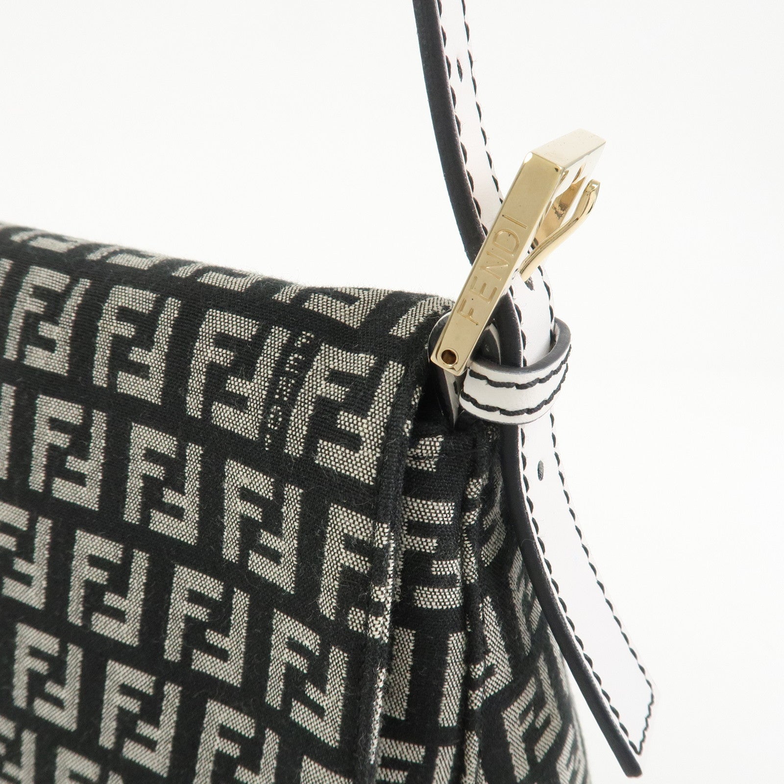 FENDI Mamma Baguette Zucchino Leather Canvas Shoulder Bag 8BR001