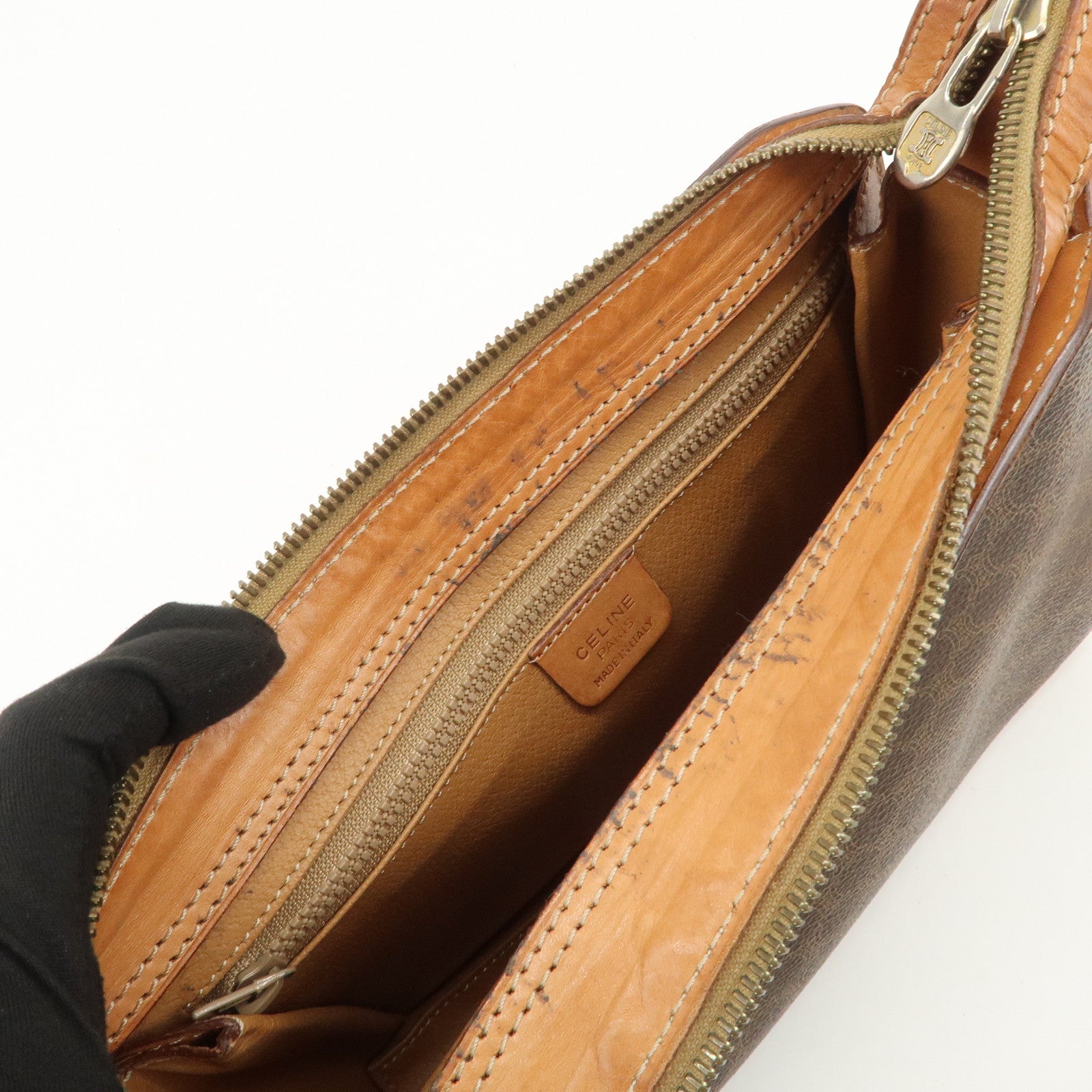 CELINE Macadam Logo PVC Leather Shoulder Bag Brown Gold