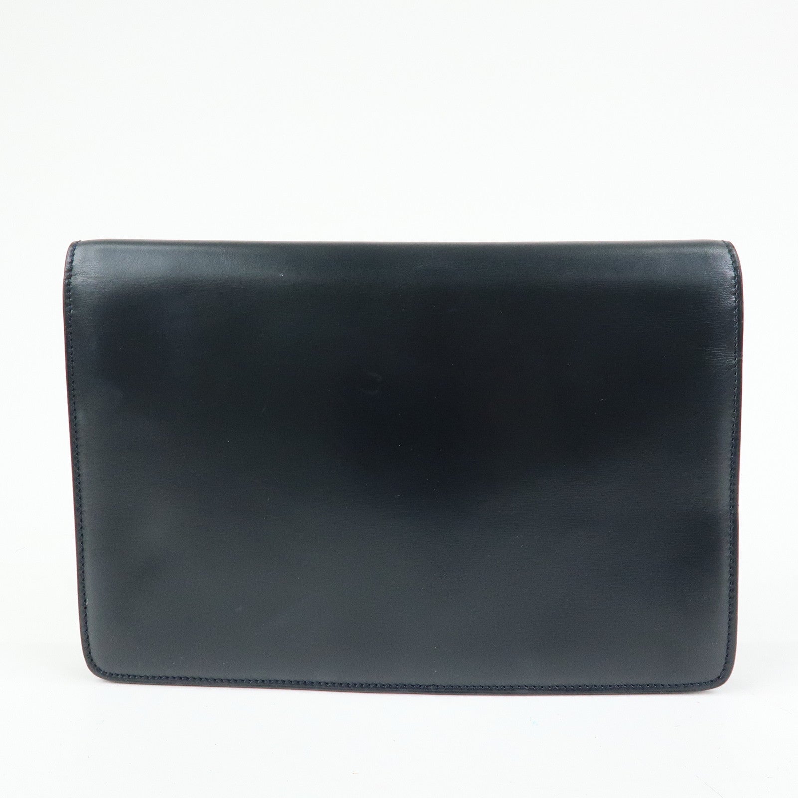 CELINE Leather Envelope Flap Clutch Bag Pouch Navy