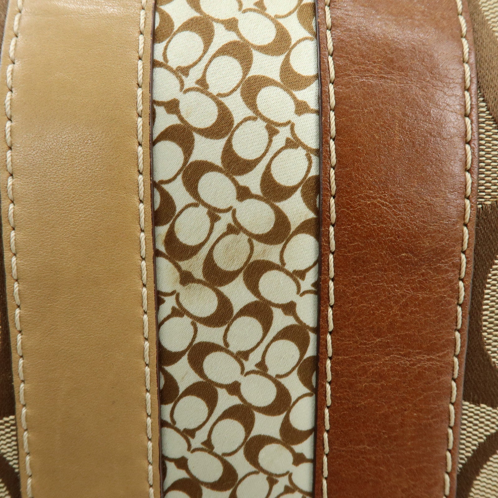 COACH Signature Set of 2 Canvas Leather Shoulder Bag Beige Camel