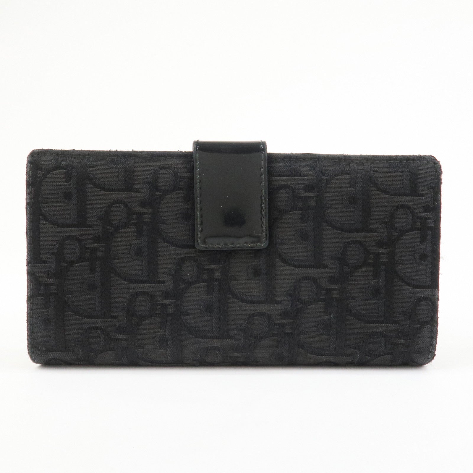 Christian Dior Trotter Canvas Patent Leather Saddle Wallet Black