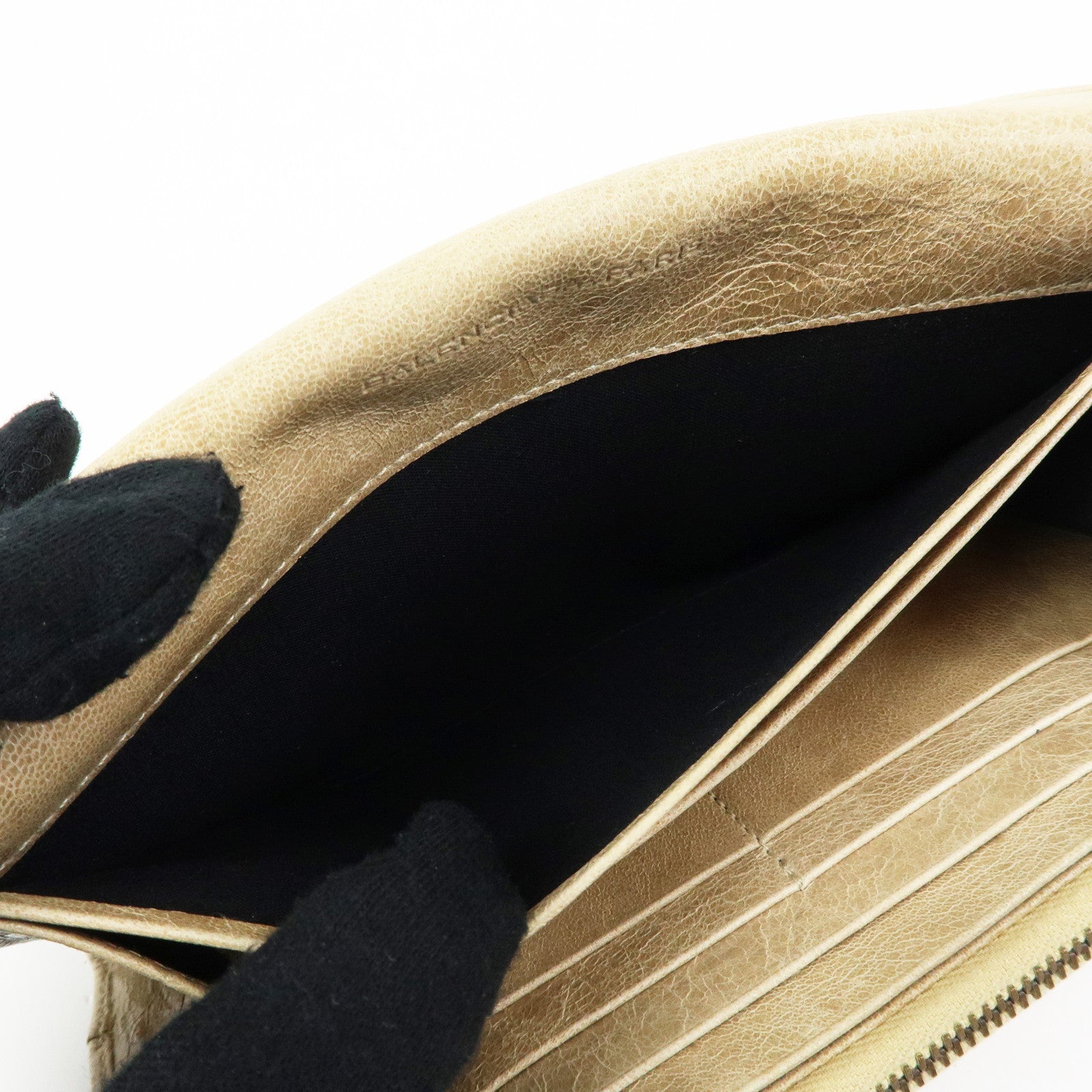 BALENCIAGA City Leather The Money Long Wallet Beige 163471