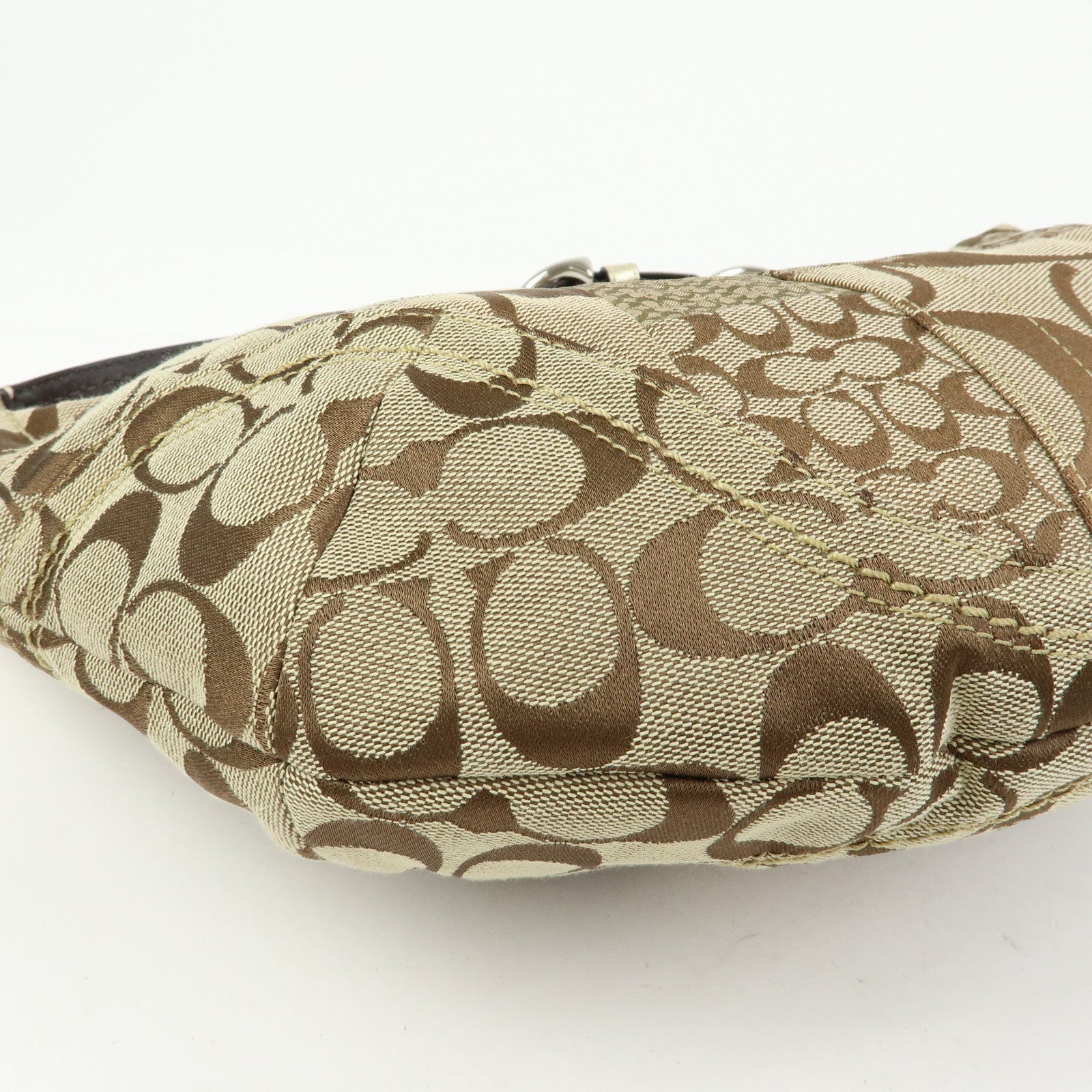 COACH Signature Patchwork Canvas Leather Shoulder Bag Beige Gold