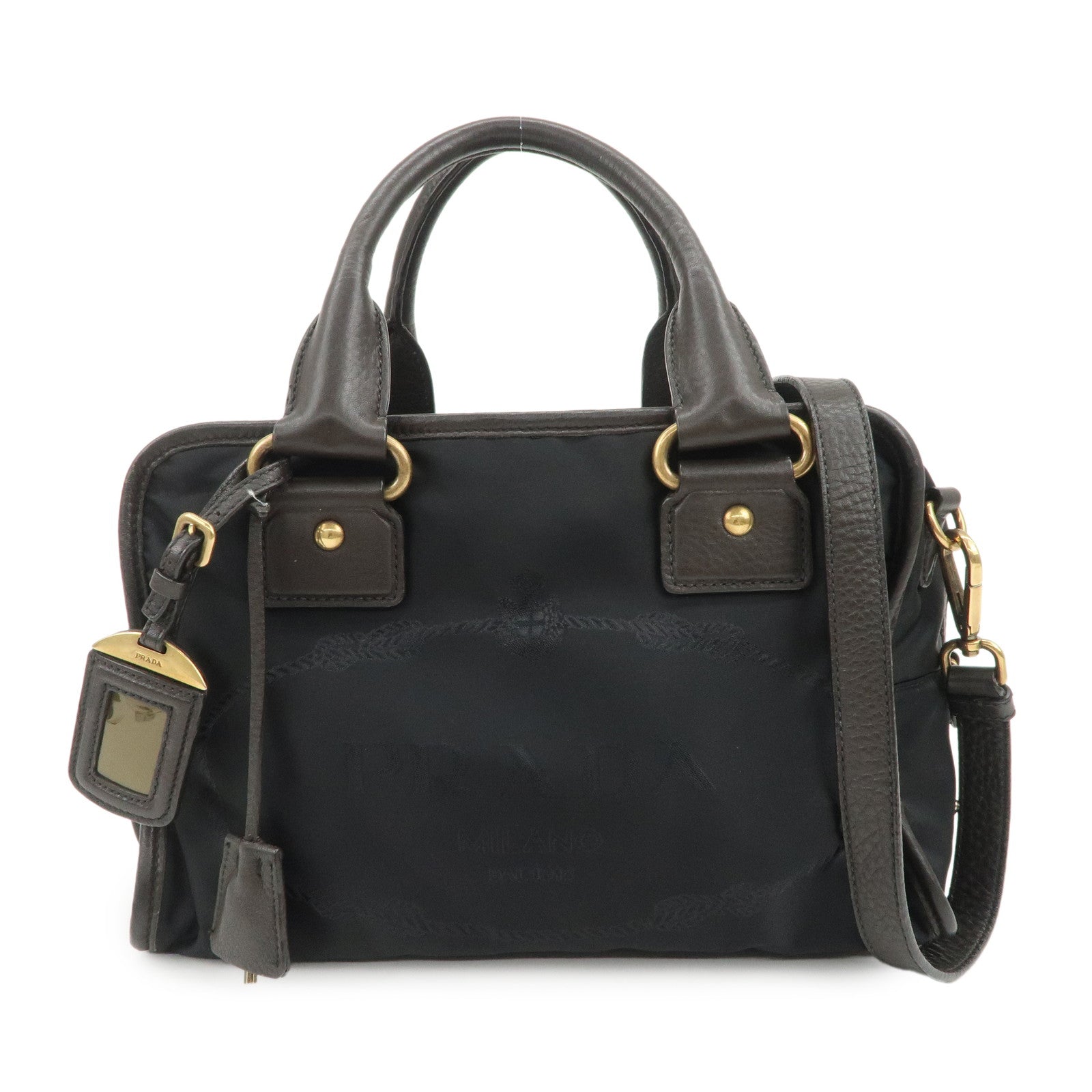 PRADA Nylon Jacquard Leather 2Way Bag Boston Shoulder Bag BL0769