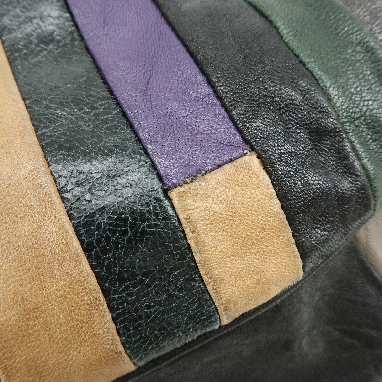 MIU MIU Logo Leather Hand Bag Shoulder Bag Black Purple Green