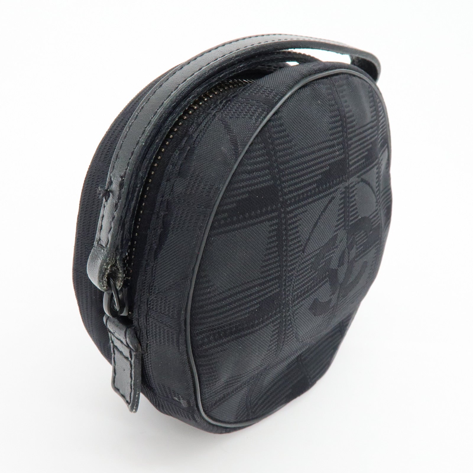 CHANEL New Travel Line Nylon Jacquard Leather Cosmetic Pouch Black