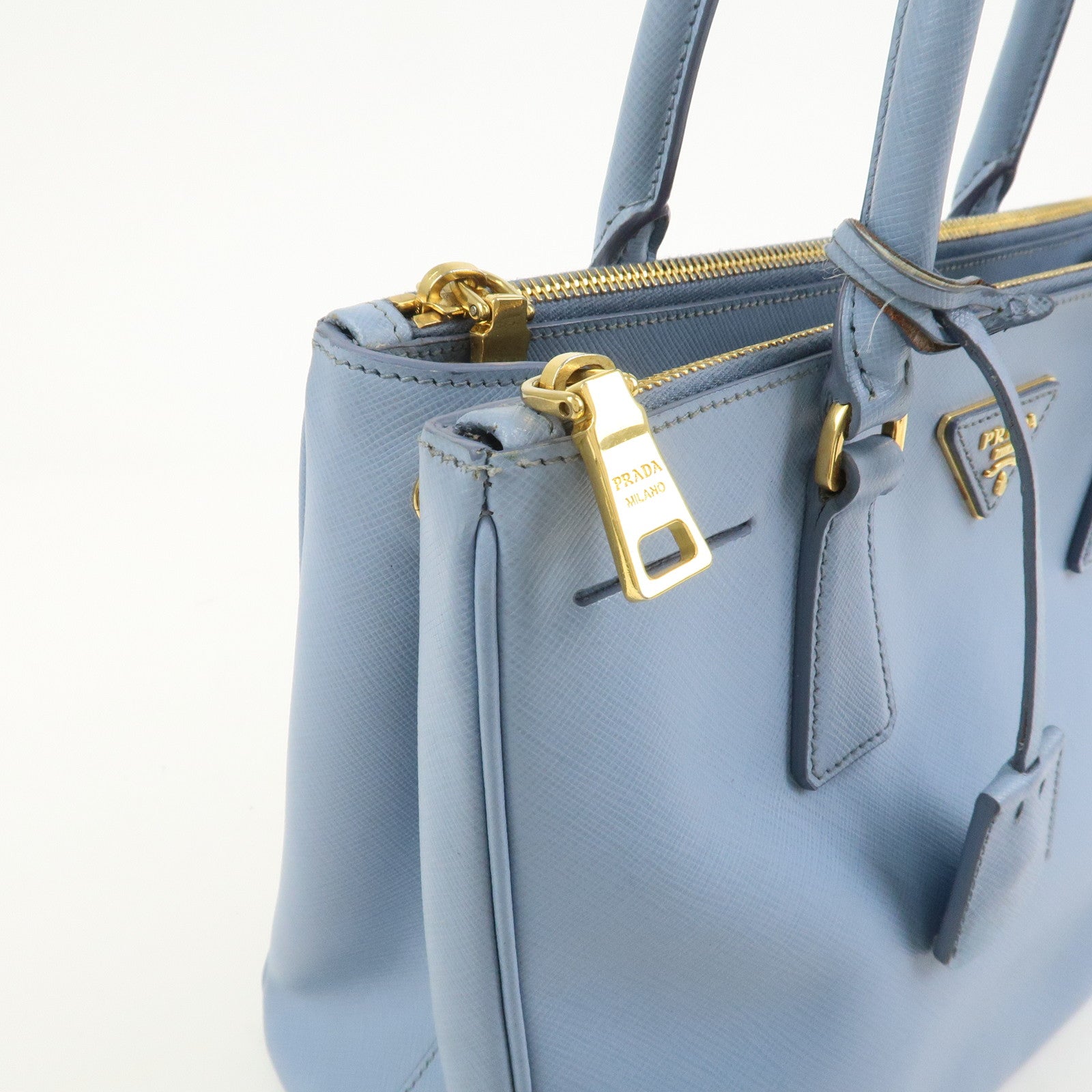 PRADA Triangle Logo Galleria 2Way Bag Shoulder Bag Light Blue BN2863