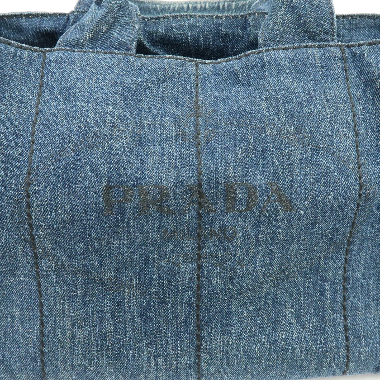 PRADA Triangle Logo Canapa Denim Tote Bag Hand Bag Denim Blue