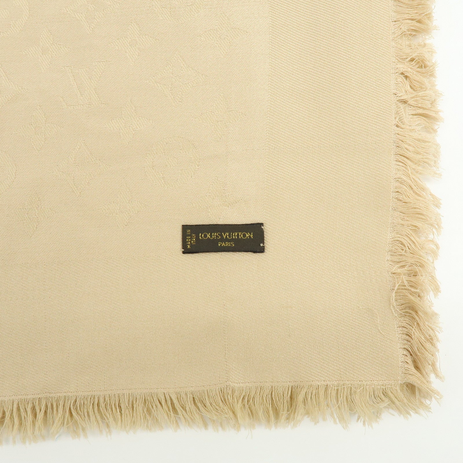 Louis Vuitton Monogram Silk Wool Scarf Shawl Beige