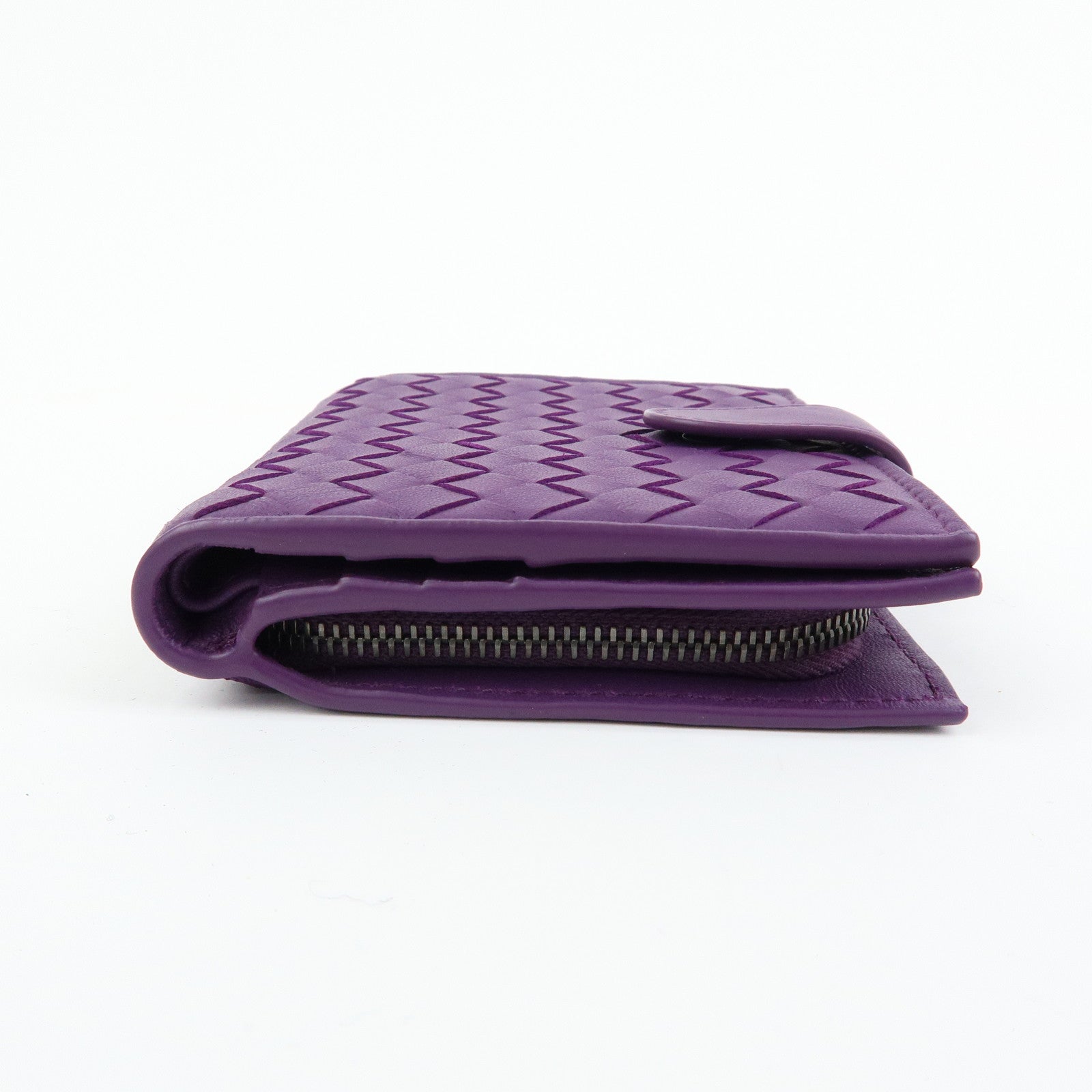 BOTTEGA VENETA Intrecciato Leather Bi-fold Comact Wallet Purple
