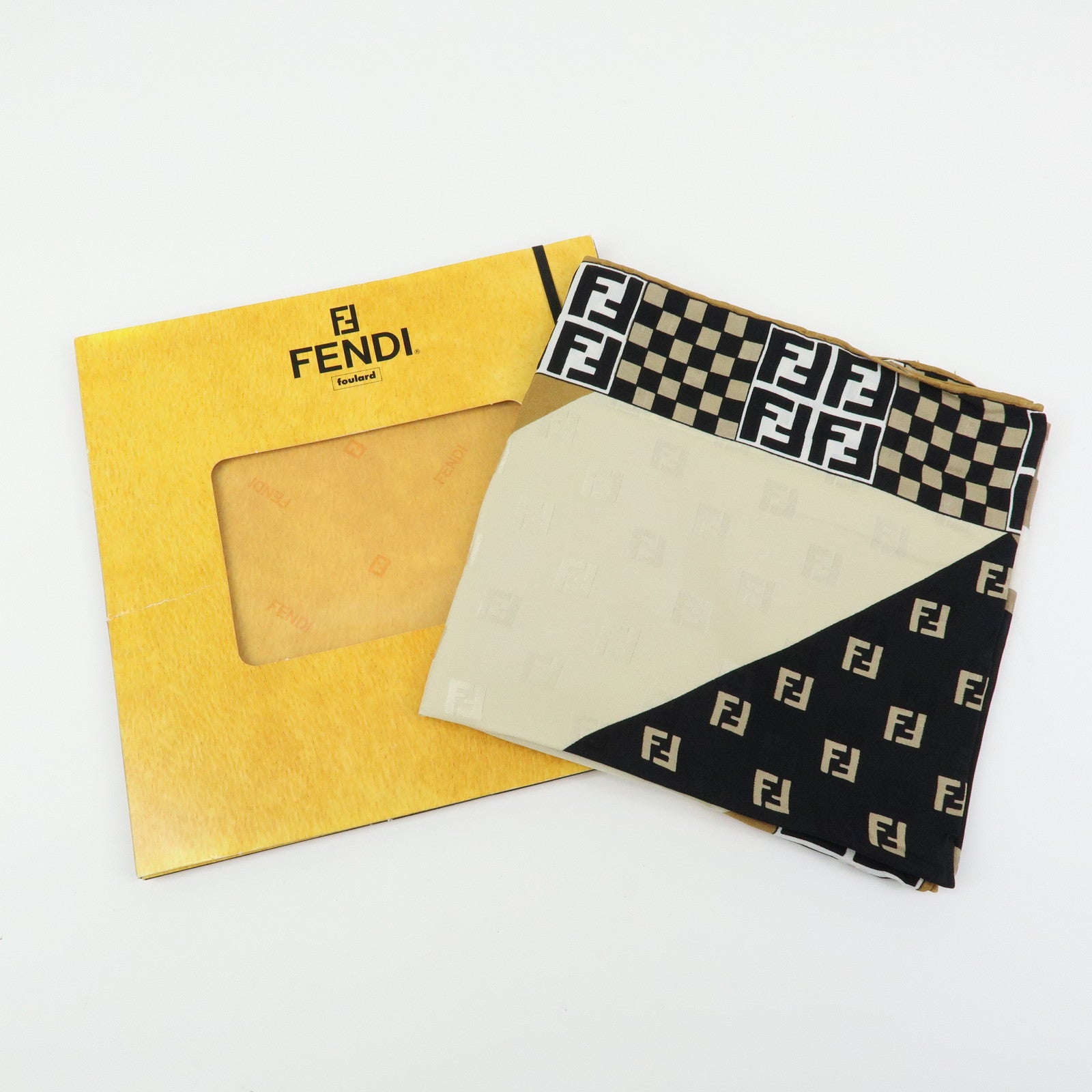FENDI Zucca Silk 100% Scarf Black Beige Brown