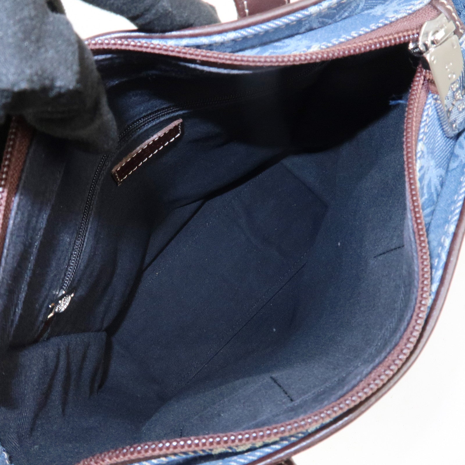 LOEWE Repeat Anagram Canvas Leather Tote Bag Hand Bag Blue Brown