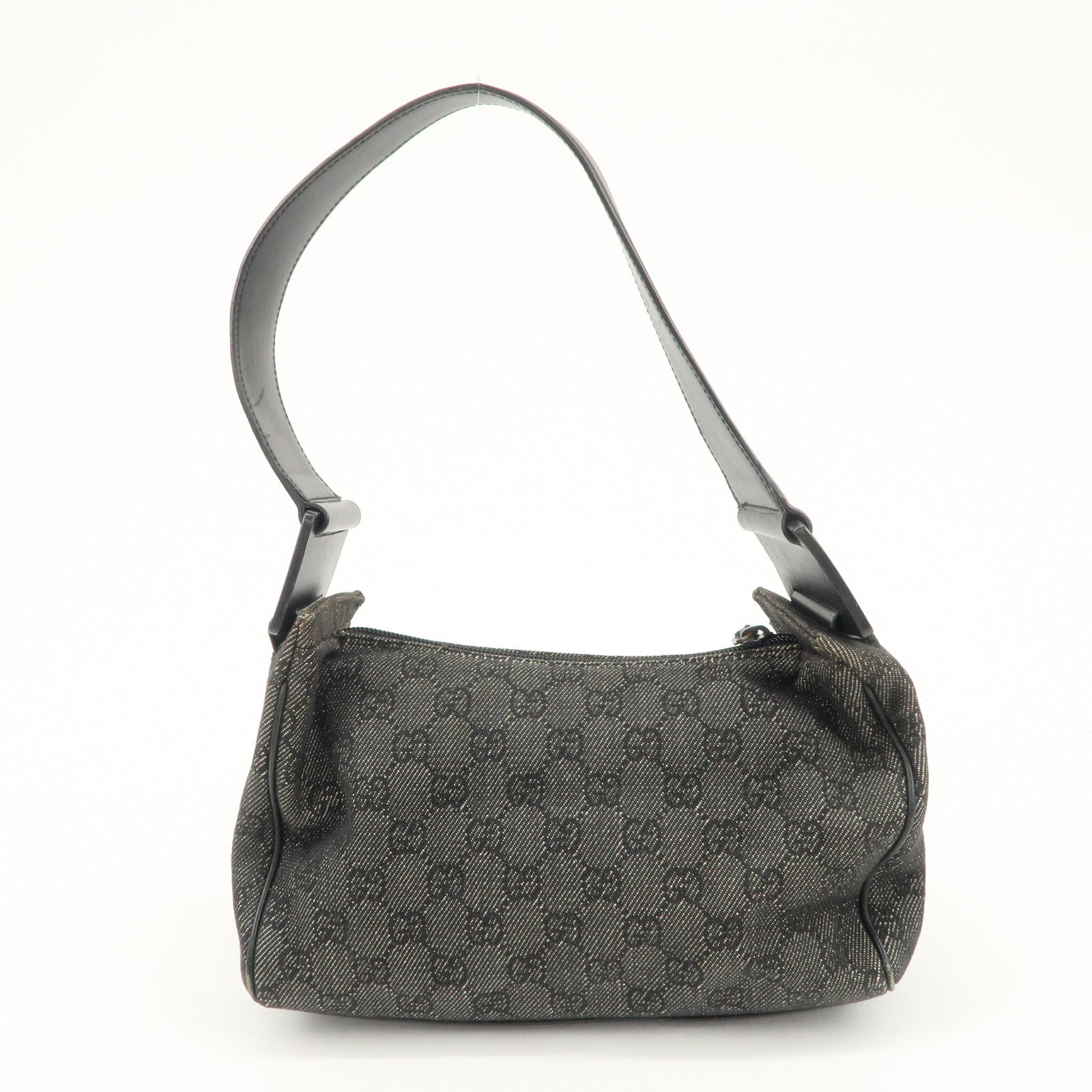 GUCCI GG Canvas Leather Shoulder Bag Hand Bag Black 92699 Used