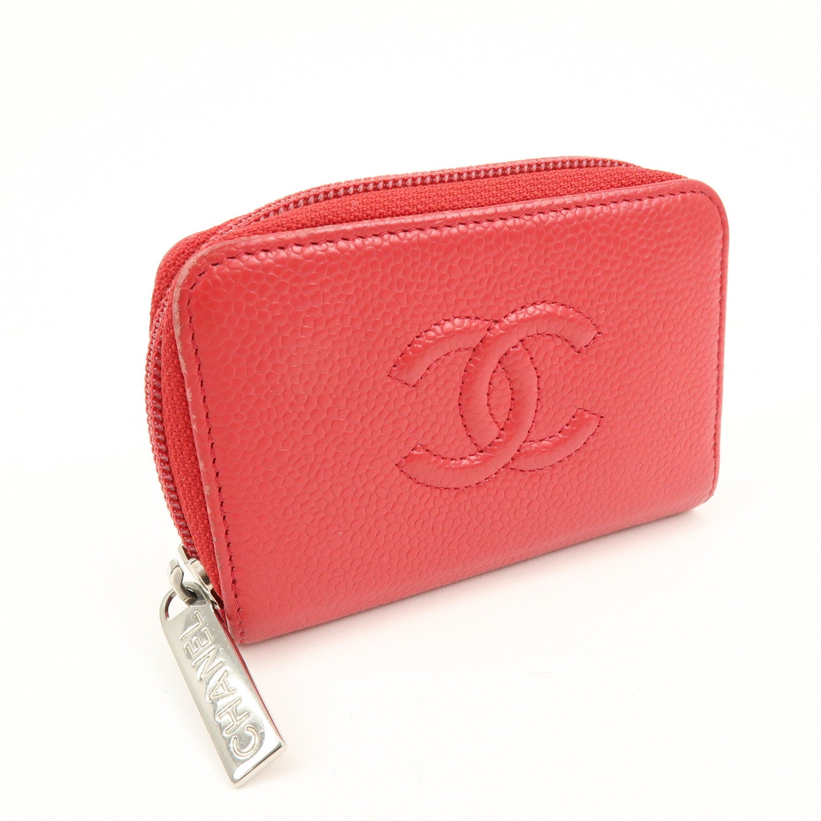 CHANEL COCO Mark Caviarskin Card Case Coin Case Red A68890