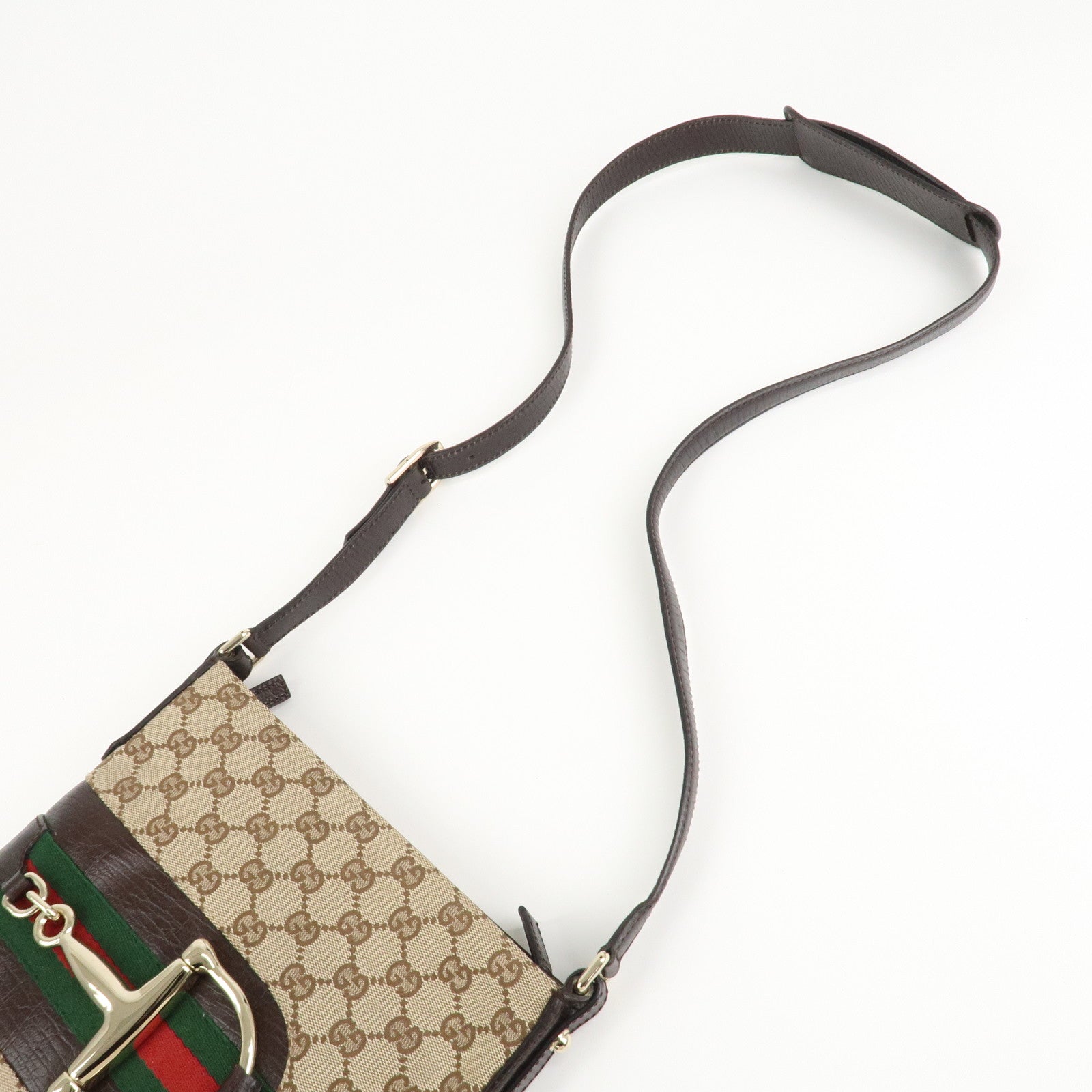 GUCCI Horsebit Sherry GG Canvas Leather Shoulder Bag Brown 17004