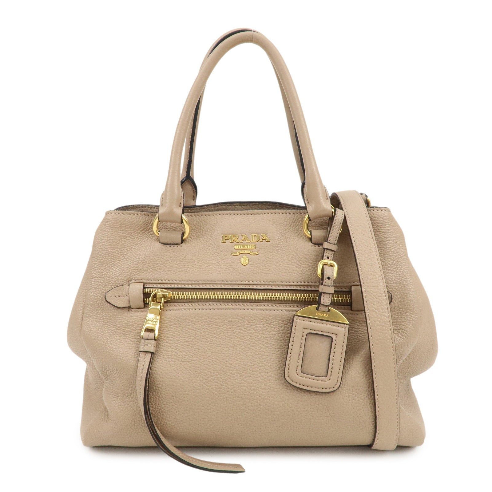 PRADA Logo Leather 2Way Shoulder Bag Hand Bag Pink Beige 1BG044