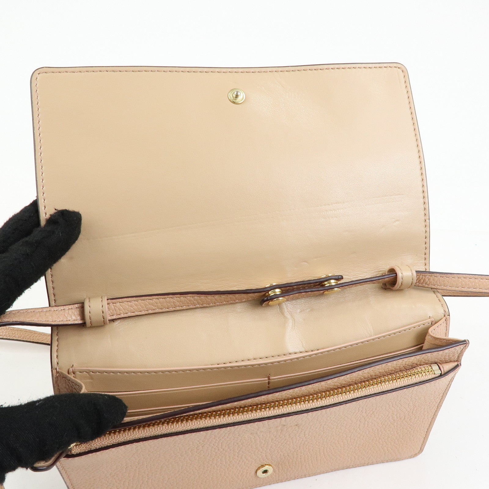 COACH Set of 2 Leather Shoulder Bag Shoulder Wallet Pink Beige