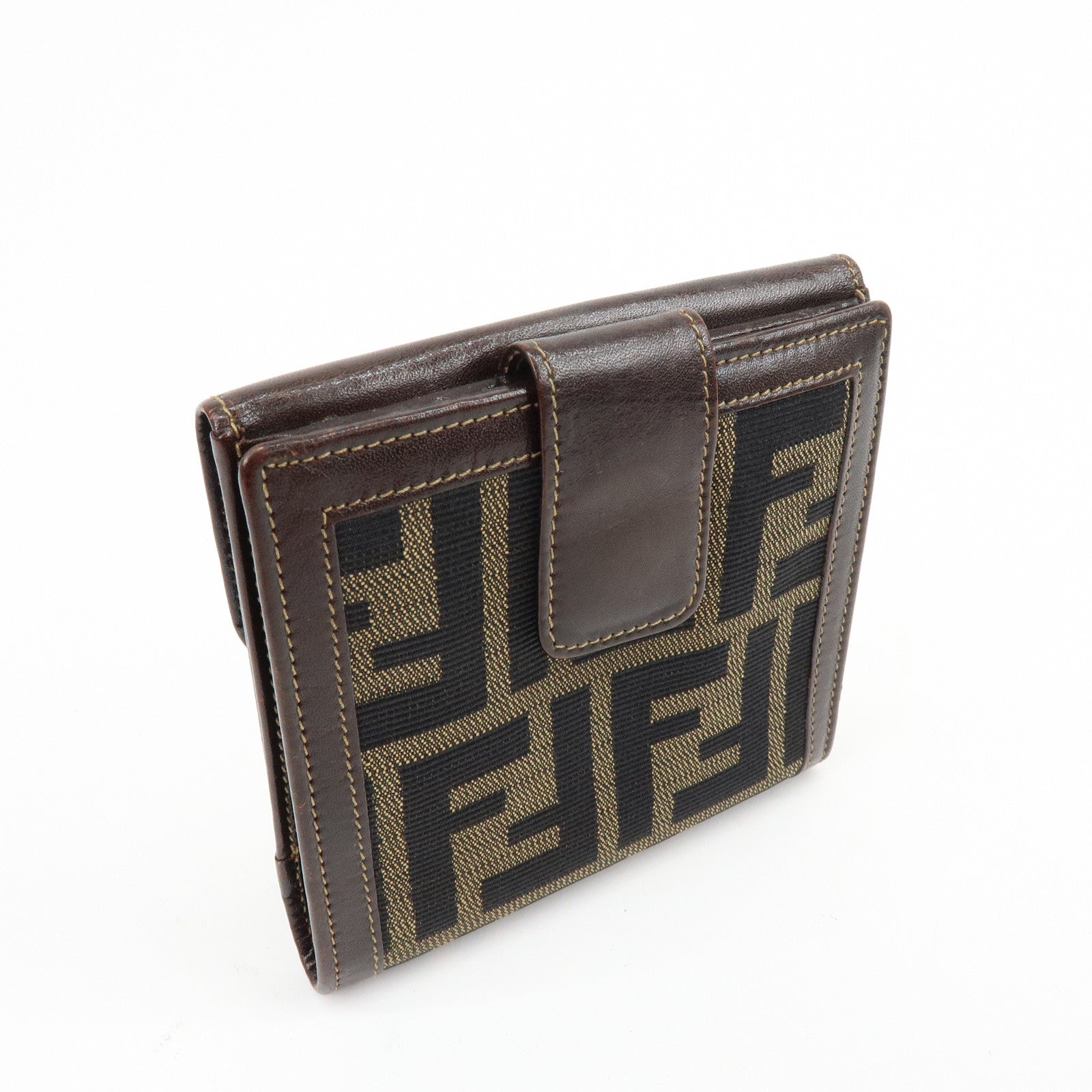 FENDI Zucca Canvas Leather Compact Wallet Brown 2251-01695-079
