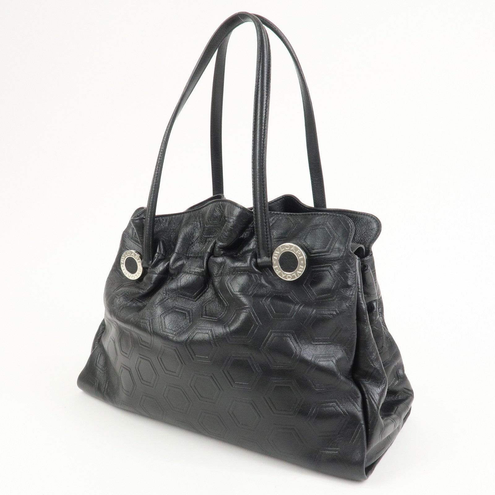 BVLGARI Twist Logo Leather Shoulder Bag Hand Bag Black