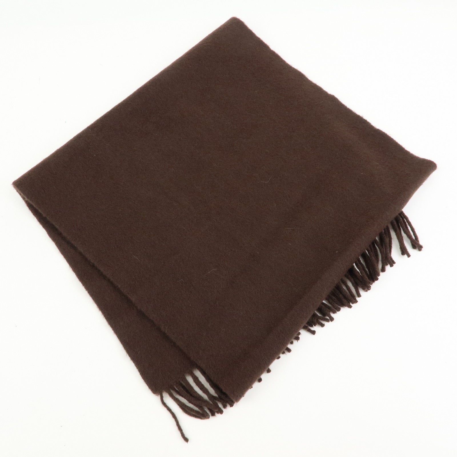 HERMES Logo Cashmere 100% Scarf Stole Fringe Dark Brown
