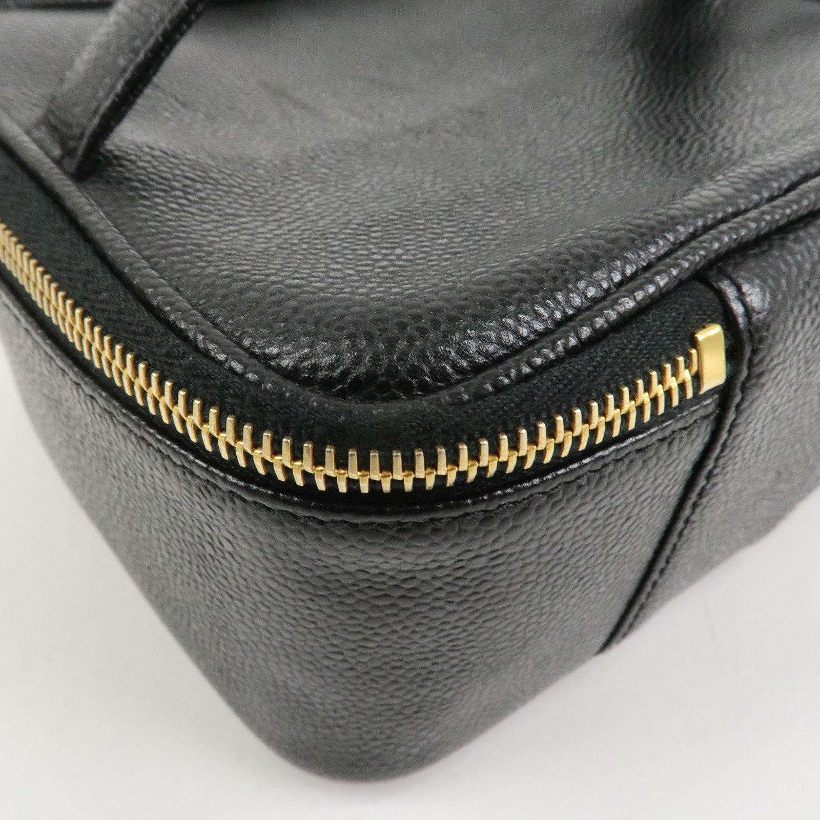 CHANEL Caviarskin COCO Mark Vanity Bag Hand Bag Black A01997