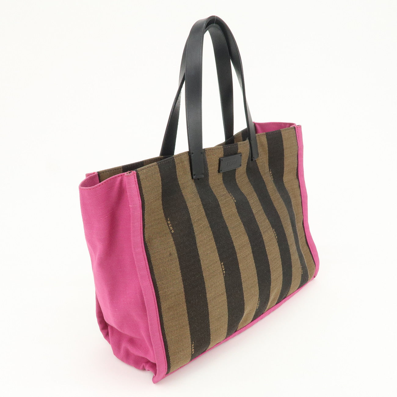 FENDI Pequin Canvas Leather Tote Bag Hand Bag Brown Pink 8BH252