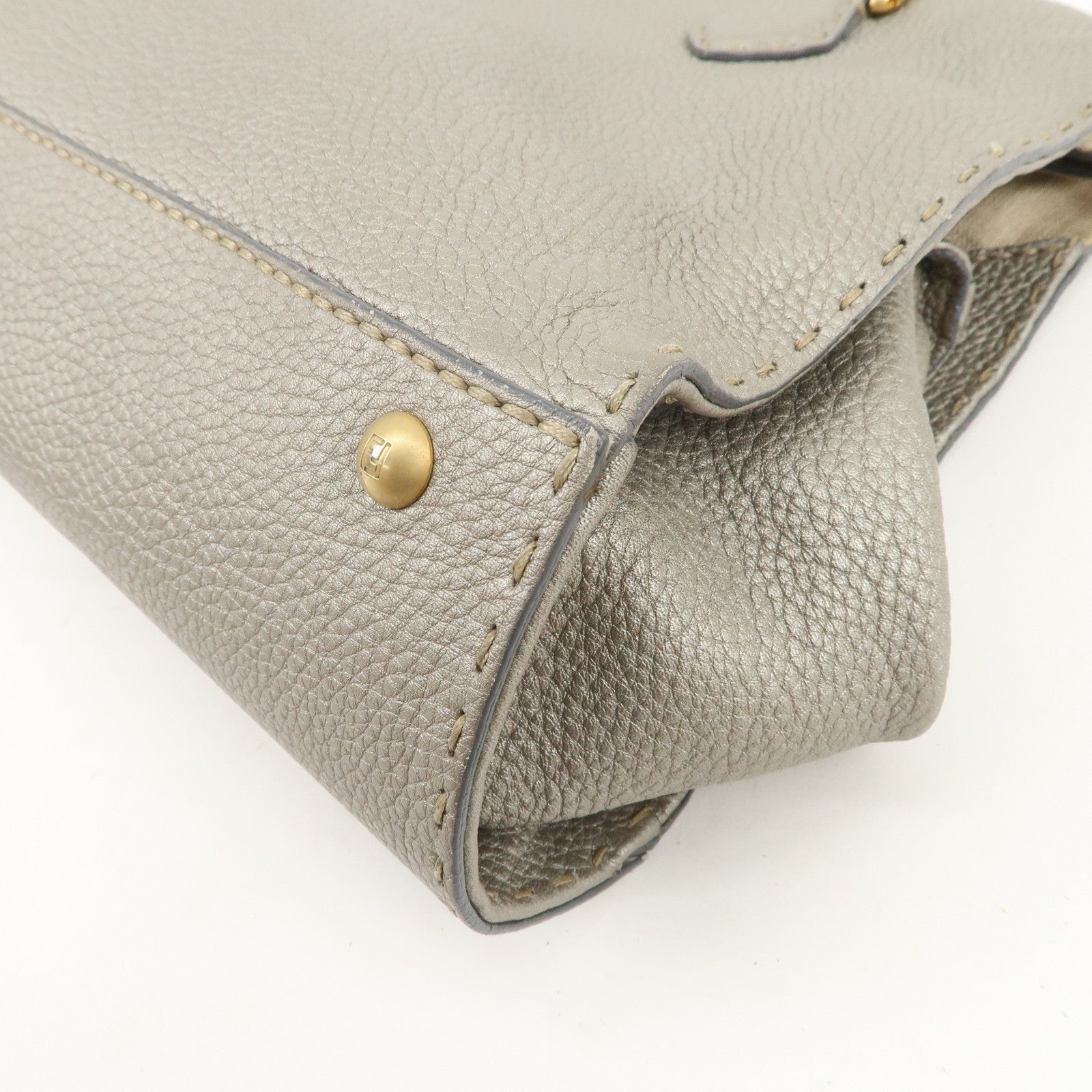 FENDI Seleria Leather Hand Bag Shoulder Bag Metallic Gray 8BN218