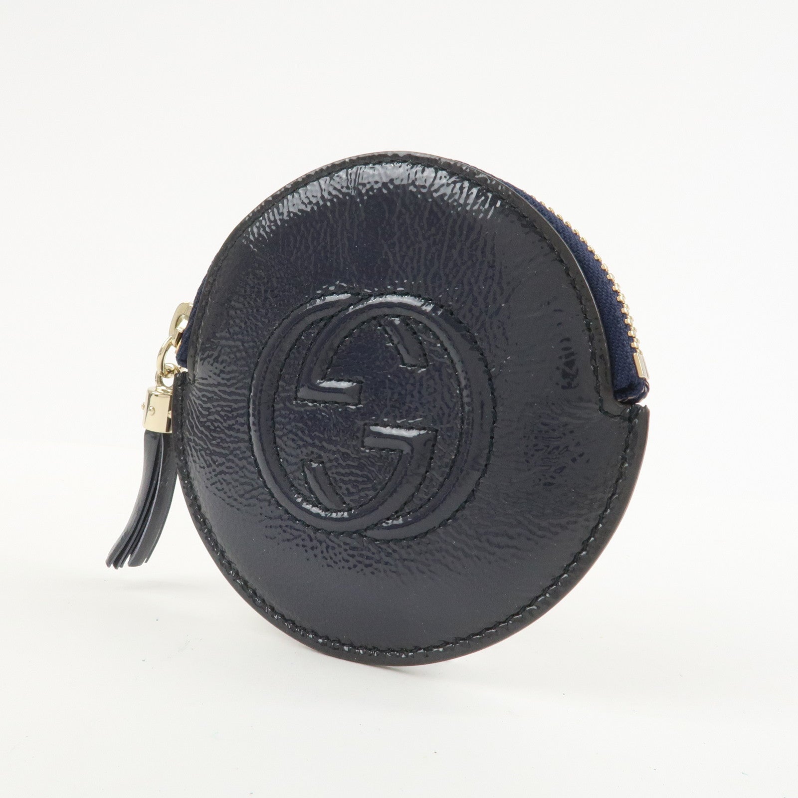 GUCCI Interlocking G Patent Leather Coin Case Navy  337946