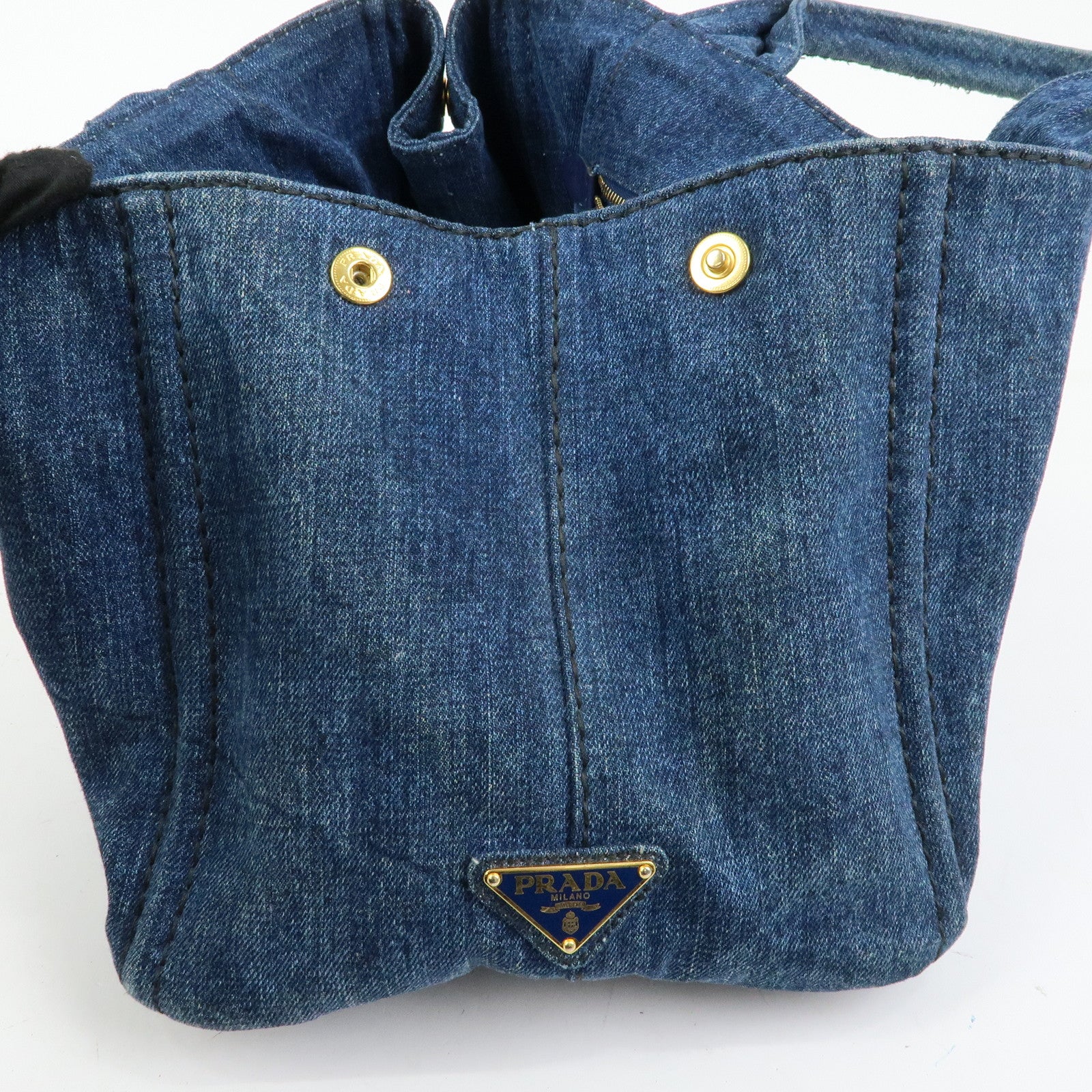 PRADA Triangle Logto Canapa Denim Tote Bag Hand Bag Blue B1877B