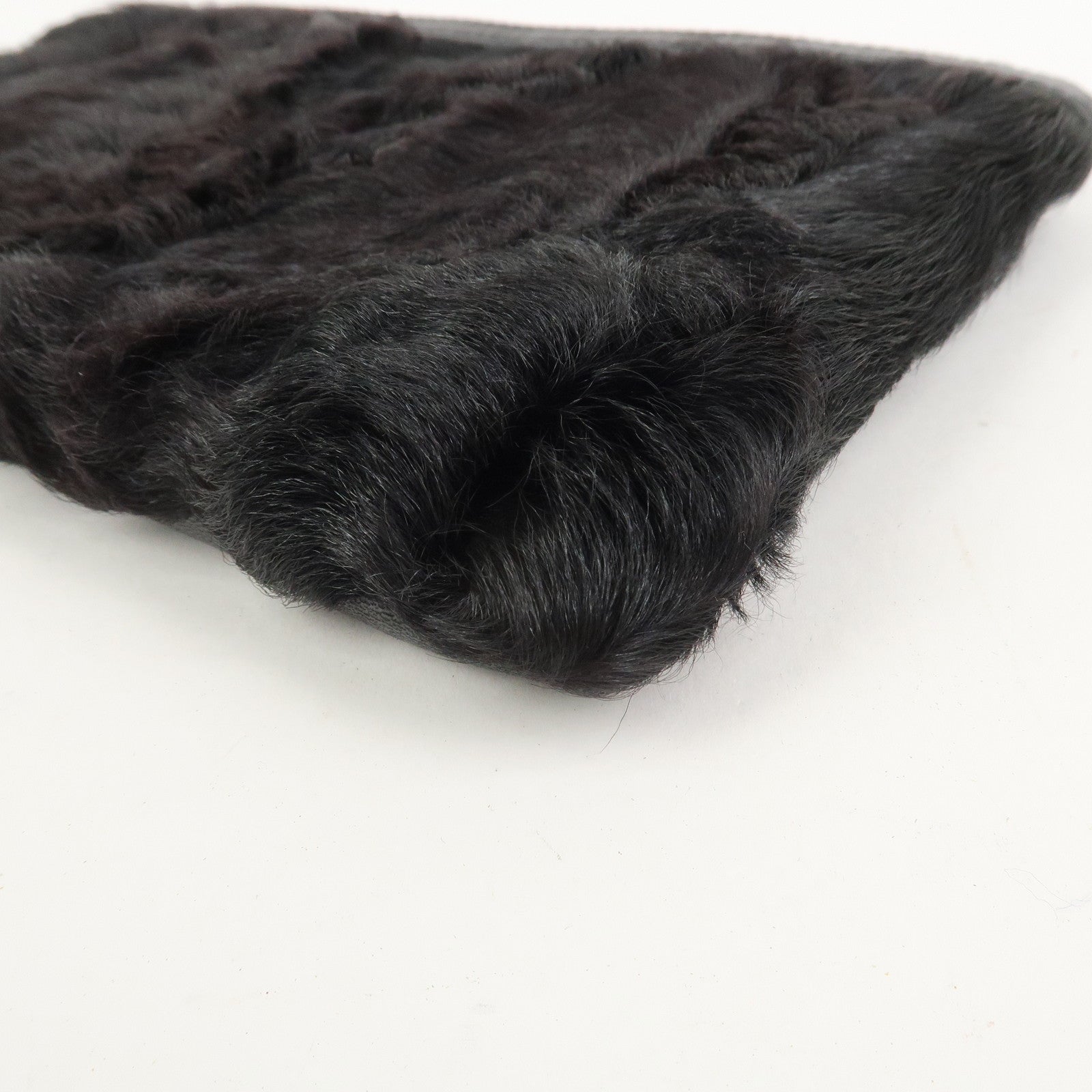 LOEWE Logo Fur Leather Cosmetic Pouch Black