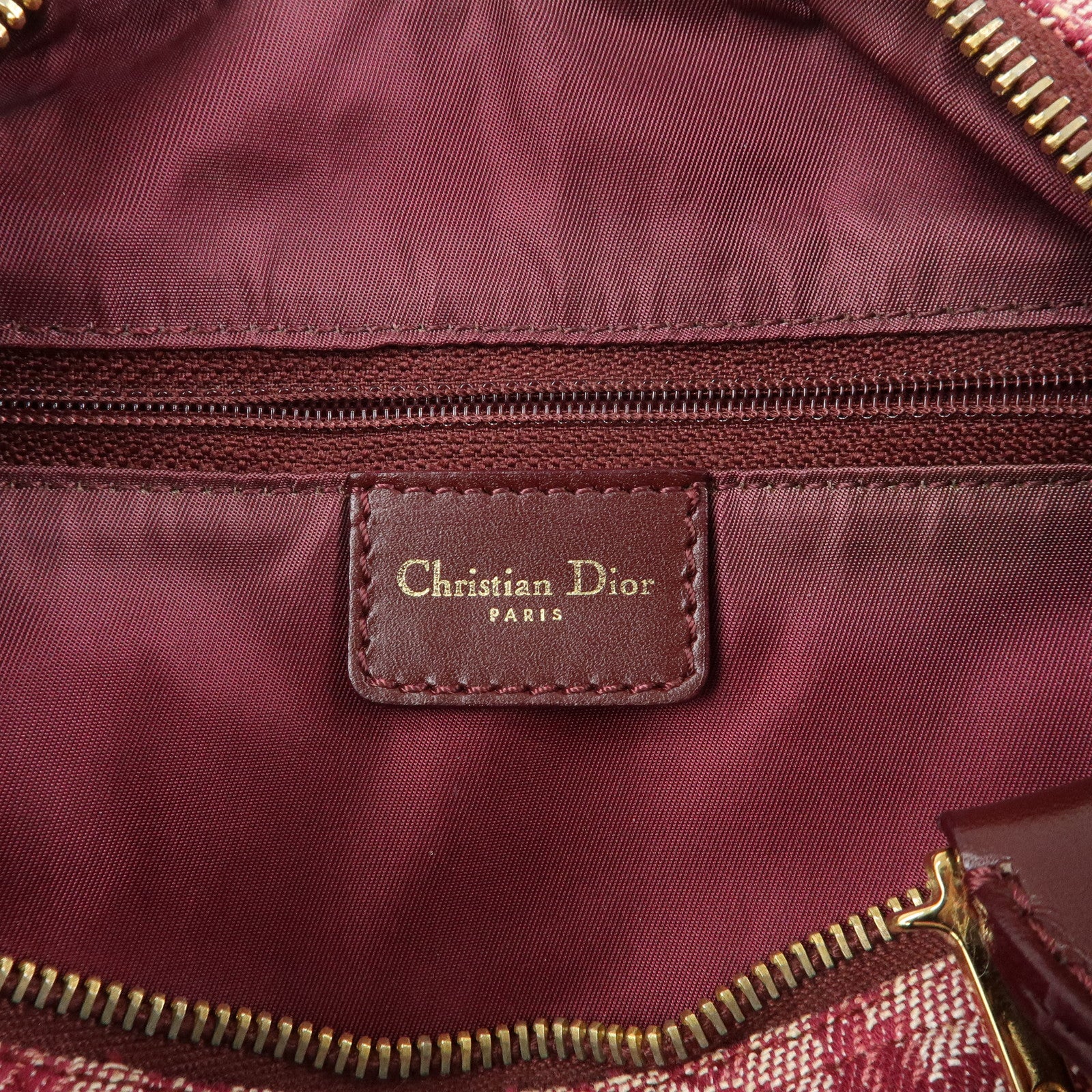 Christian Dior Trotter Jacquard Leather Boston Bag Burgundy
