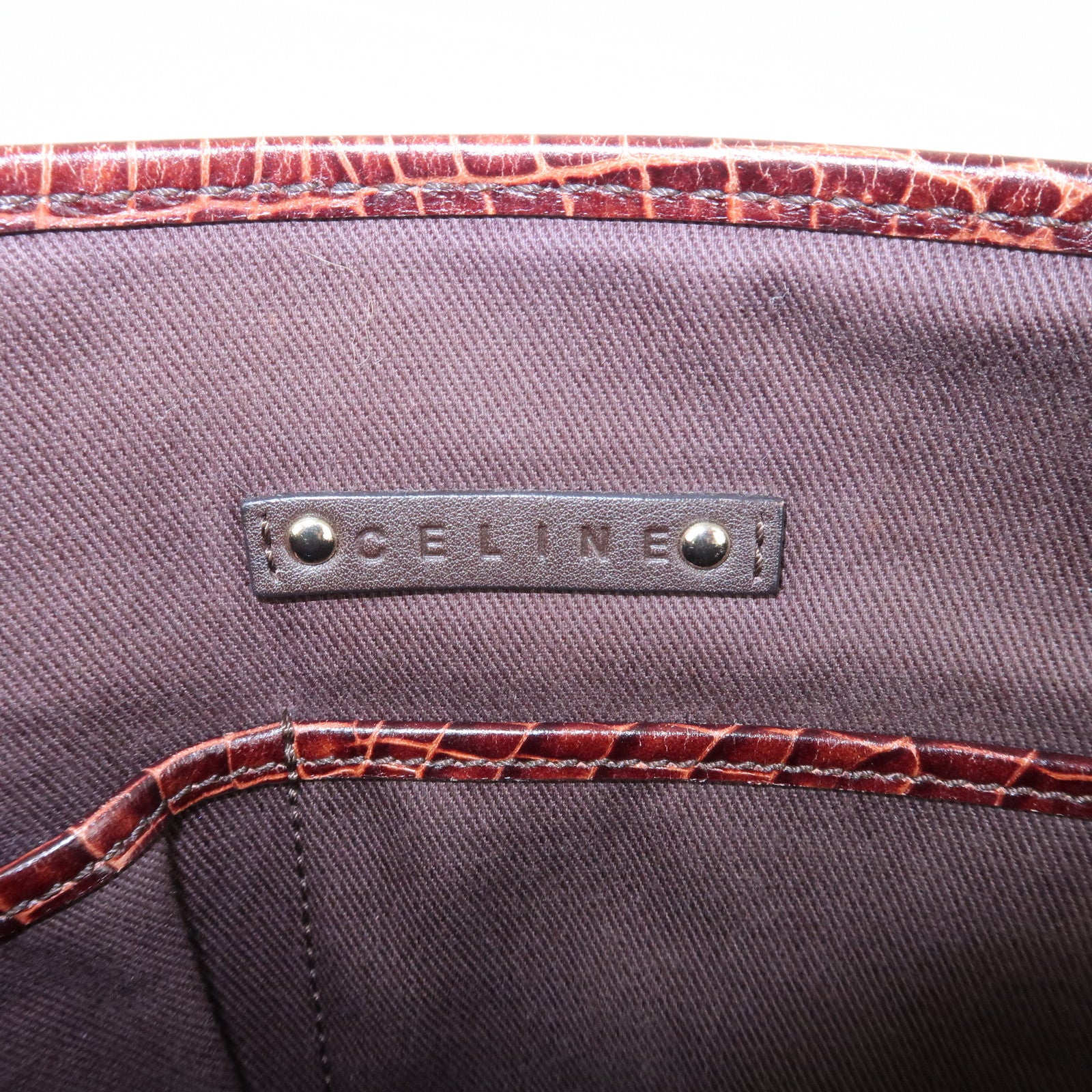 CELINE Macadam Canvas Embossed Leather Tote Bag Shoulder Bag Brown