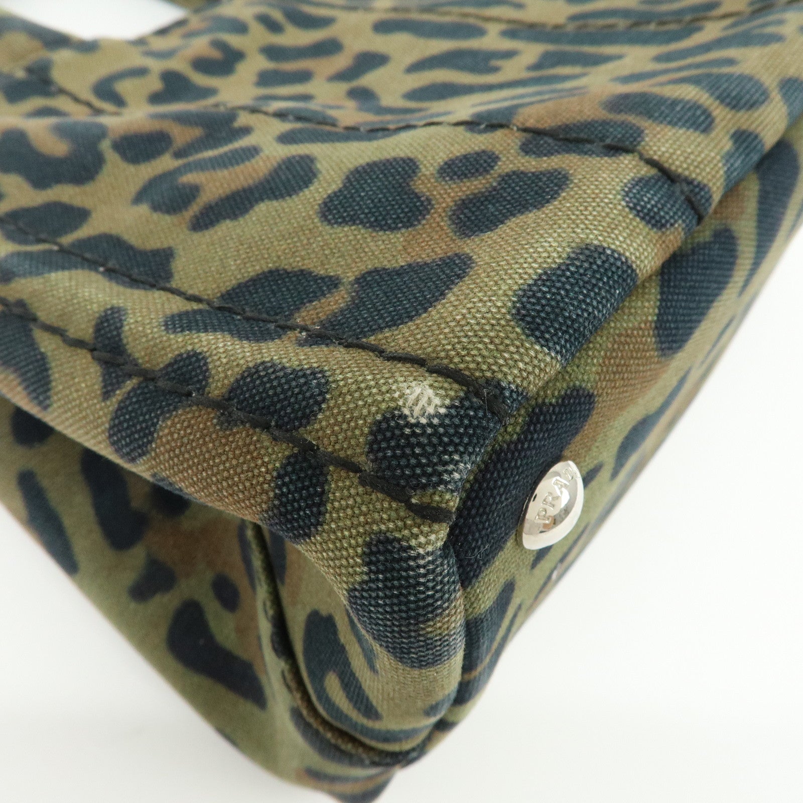 PRADA Canapa Mini Leopard Canvas 2Way Bag Hand Bag Khaki 1BG439