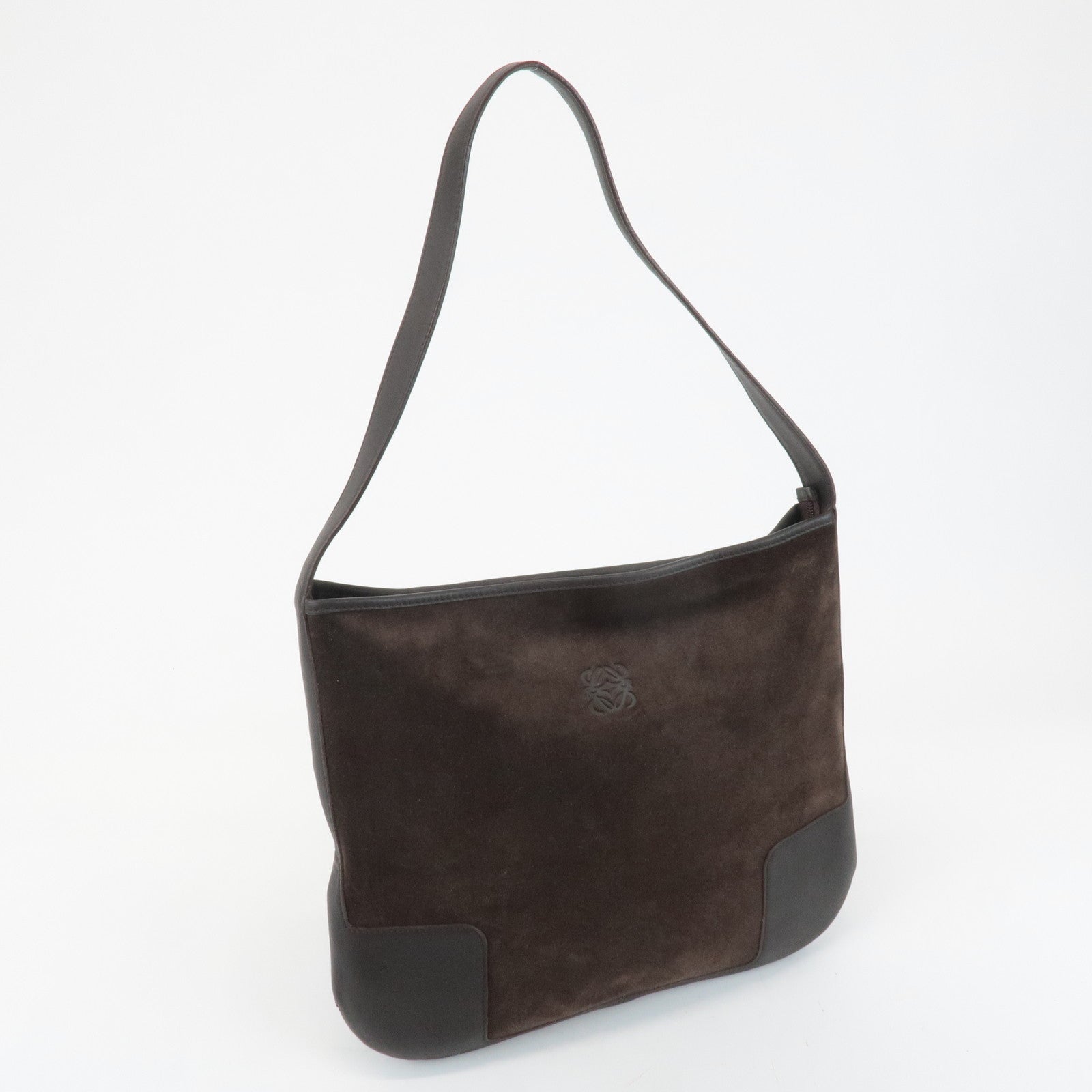 LOEWE Anagram Suede Leather Shoulder Bag Brown Used