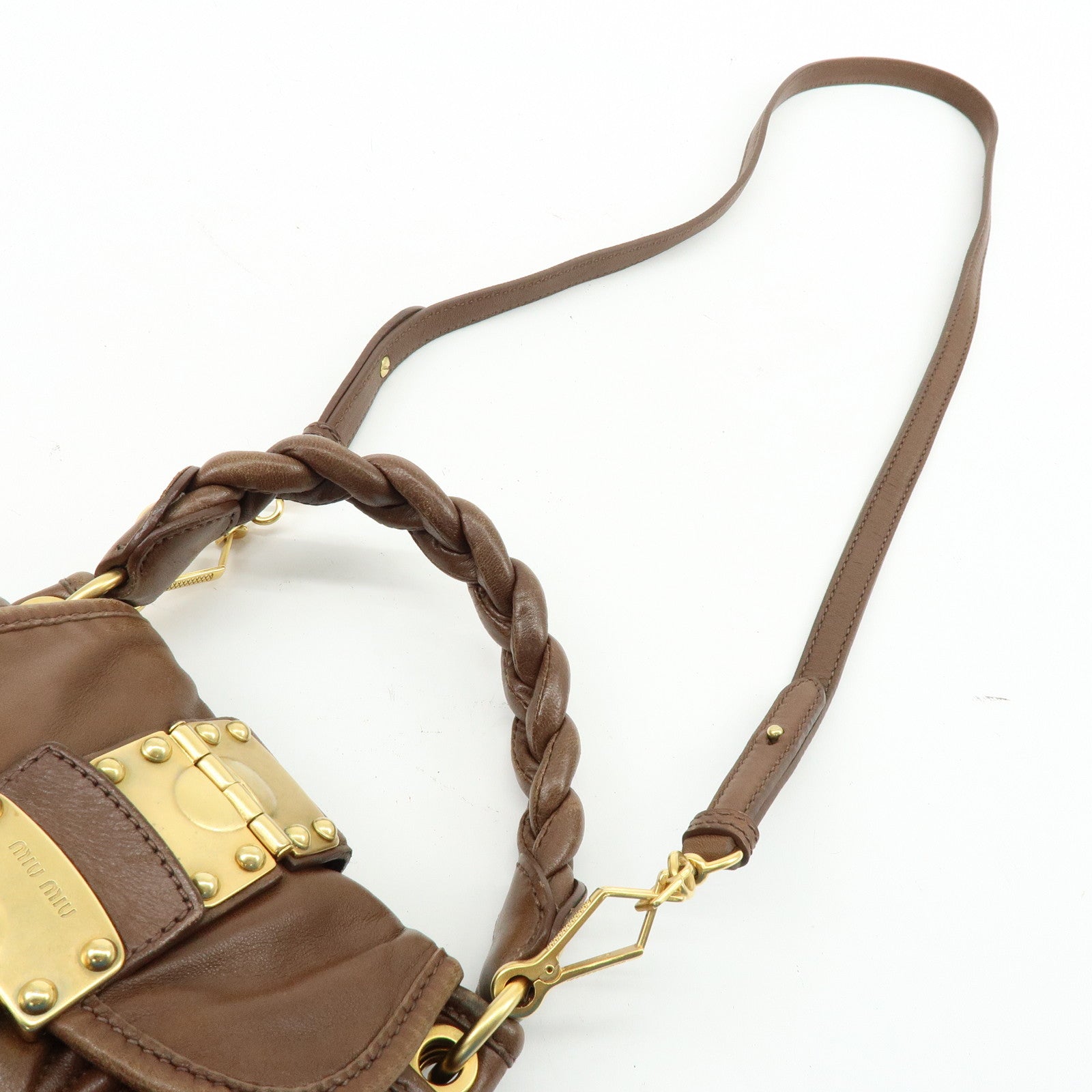 MIU MIU Matelasse Leather 2Way Bag Hand Shoulder Bag Brown 5BH188
