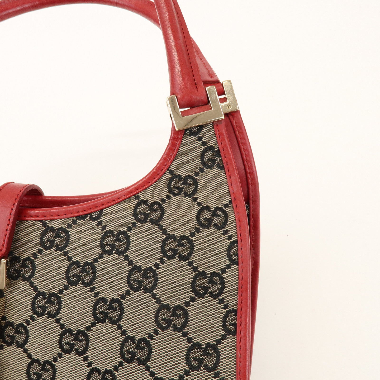 GUCCI Jackie GG Canvas Leather Shoulder Bag Beige Red 002.1068