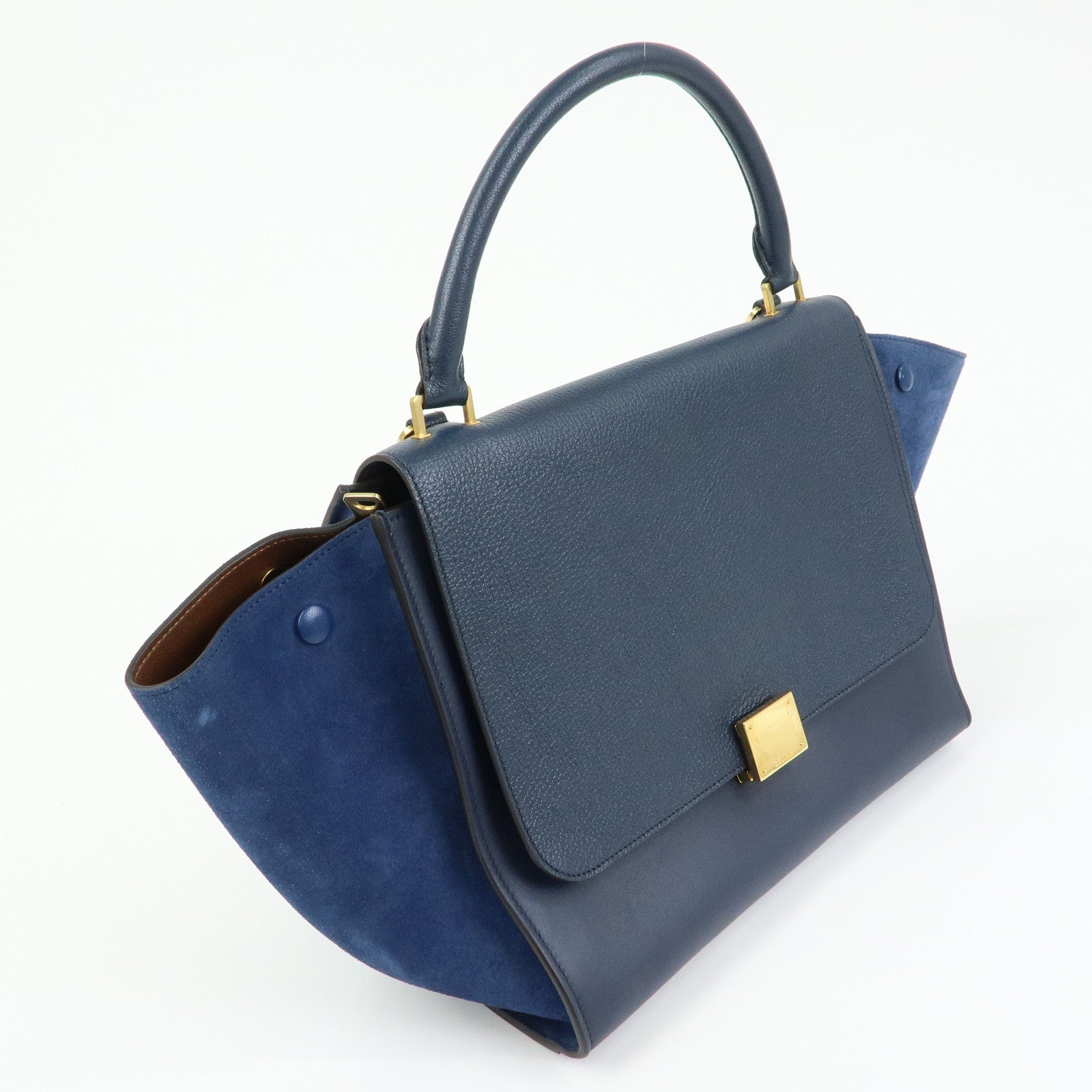 CELINE Leather Suede 2Way Bag Hand Bag Shoulder Bag Navy