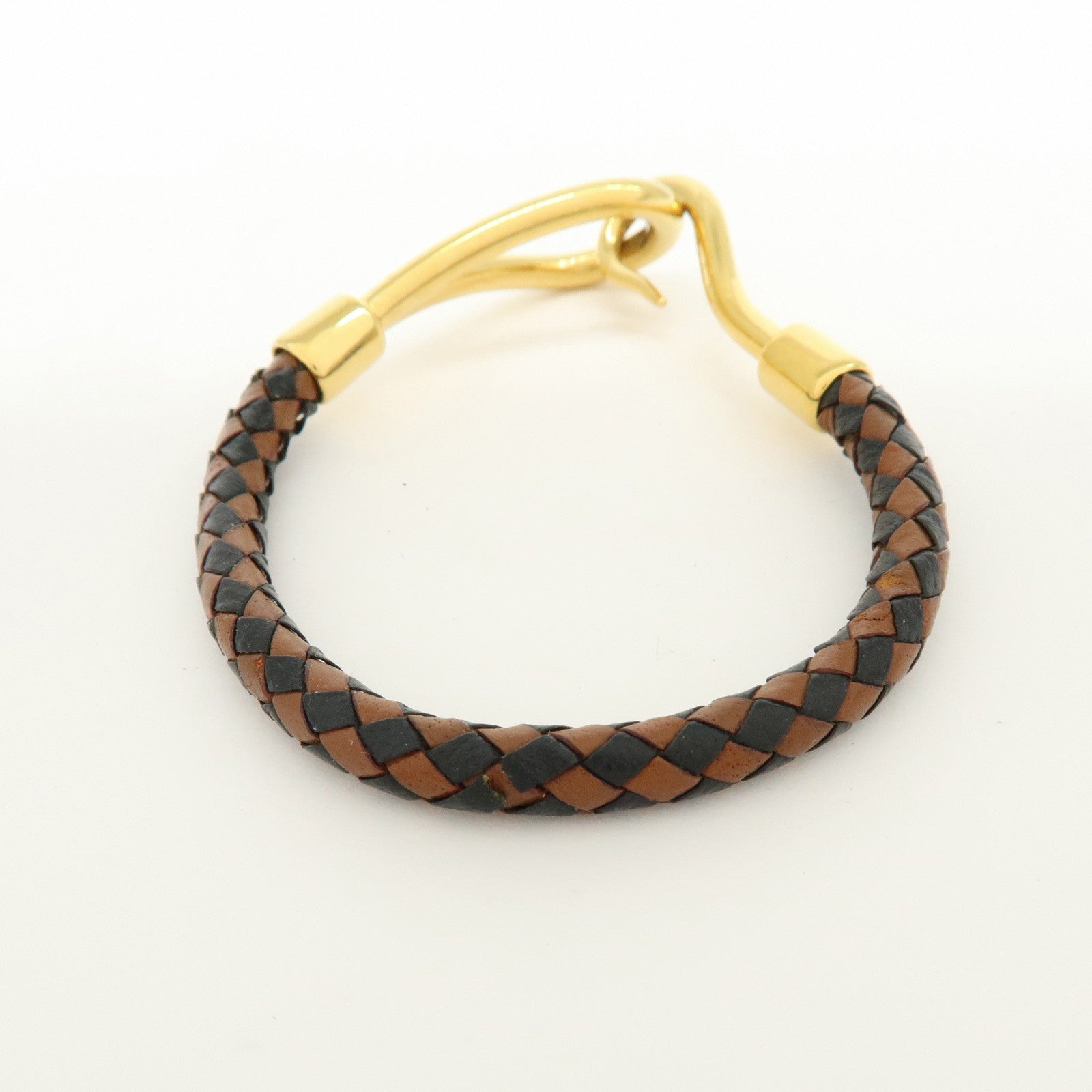 HERMES Jumbo Choker Leather Metal Bracelet Brown Black Gold