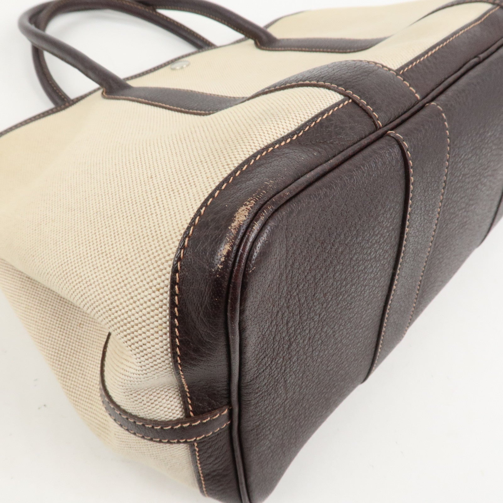 HERMES Leather Toile H Garden Party PM Tote Bag Hand Bag Natural