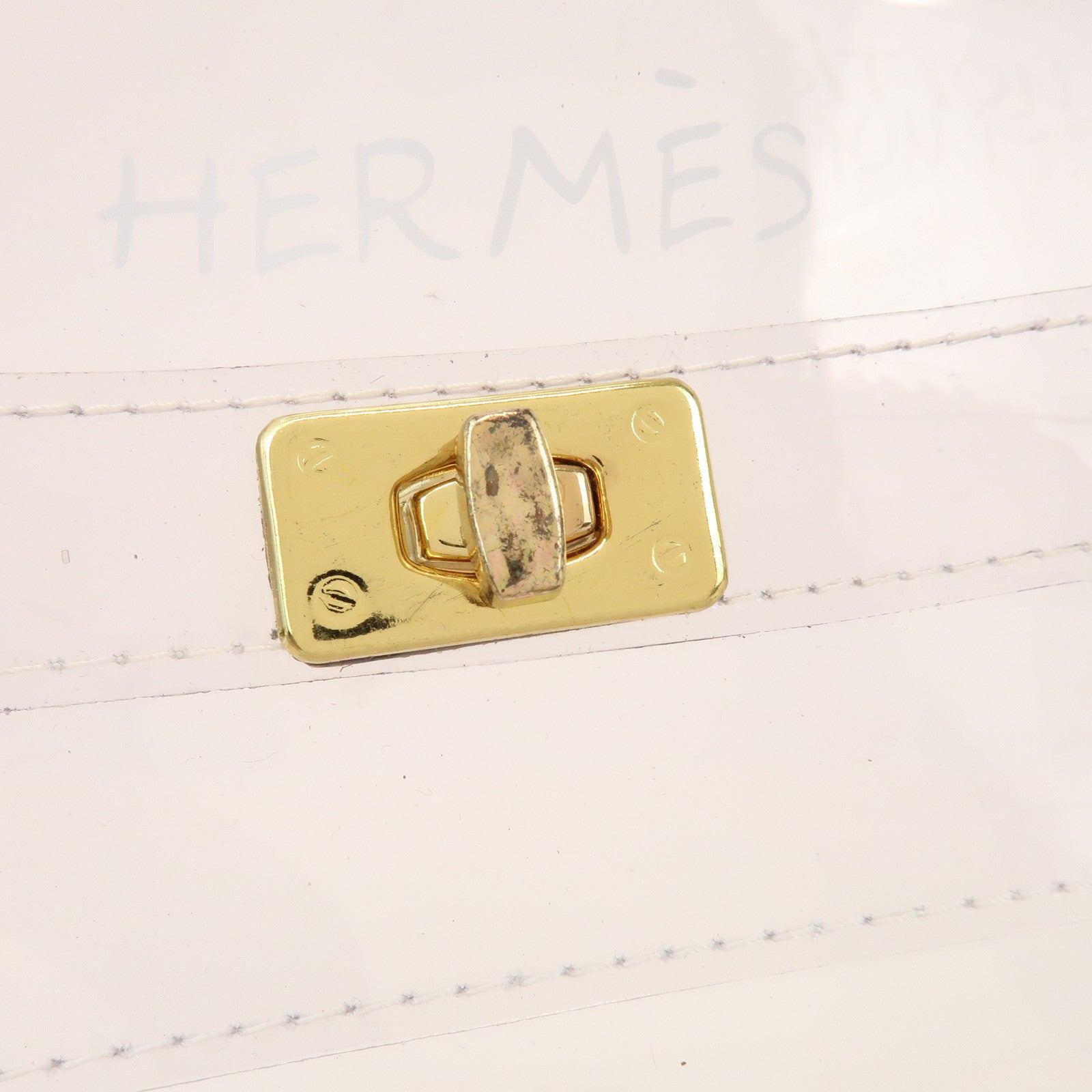 HERMES Kelly Vinyl Hand Bag Clear Gold