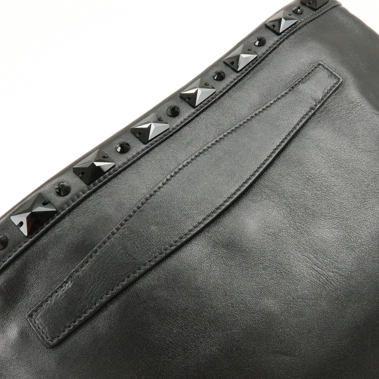 PRADA Canvas Leather Fringe Bijoux Clutch Bag Pouch Black