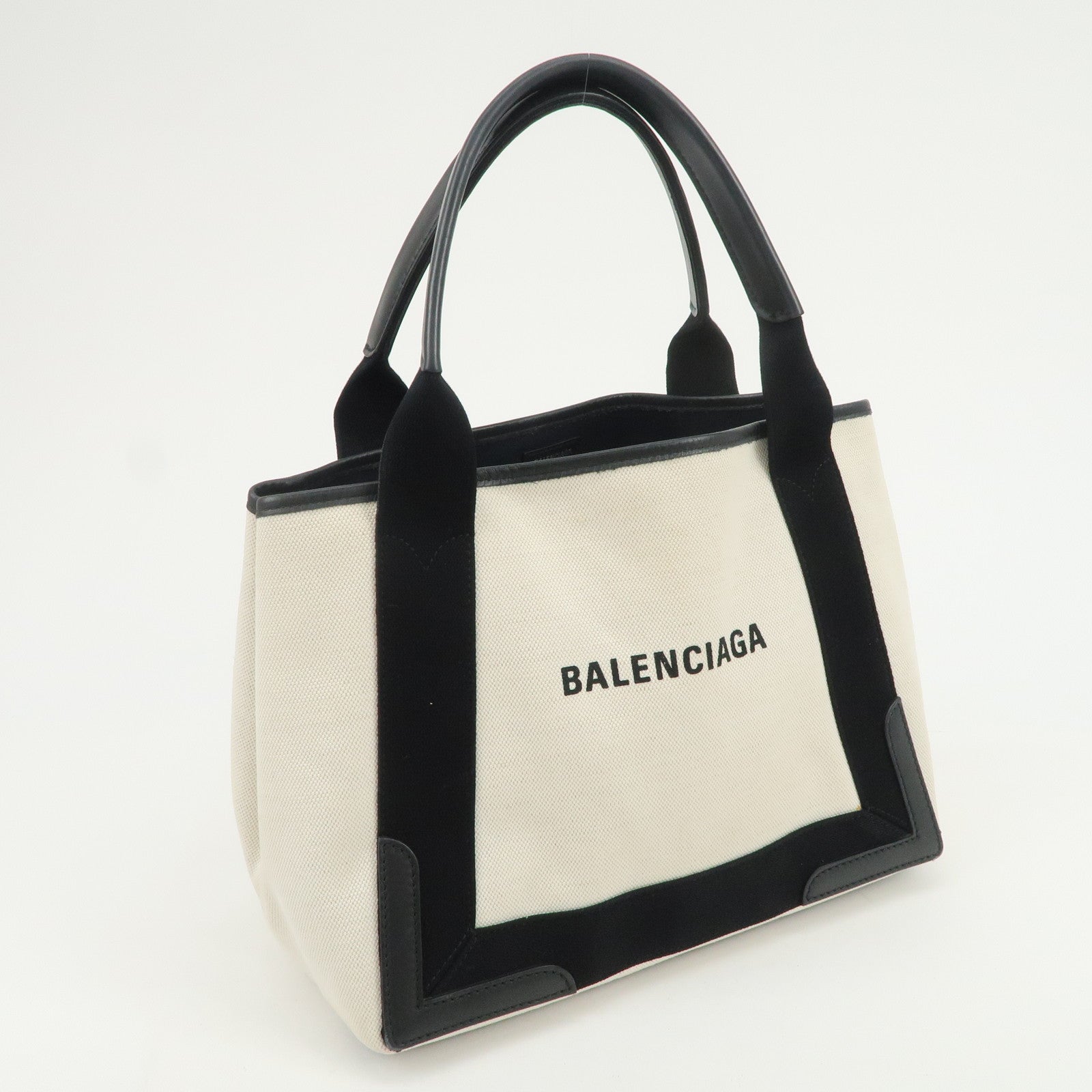 BALENCIAGA Navy Cabas S Cotton Calf Skin Tote Bag Hand Bag 339933