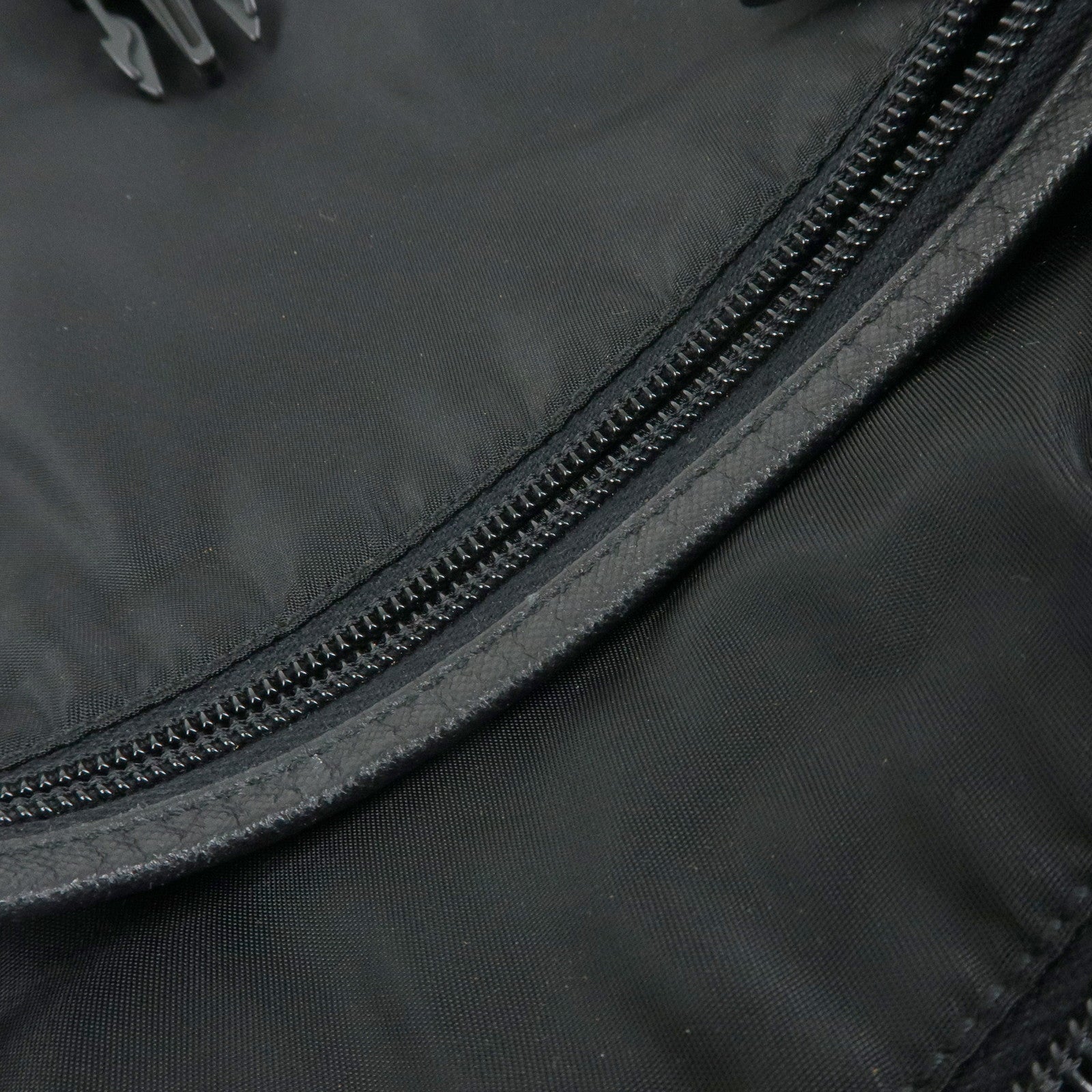 PRADA Triangle Logo Nylon Saffiano Leather Shoulder Bag Black